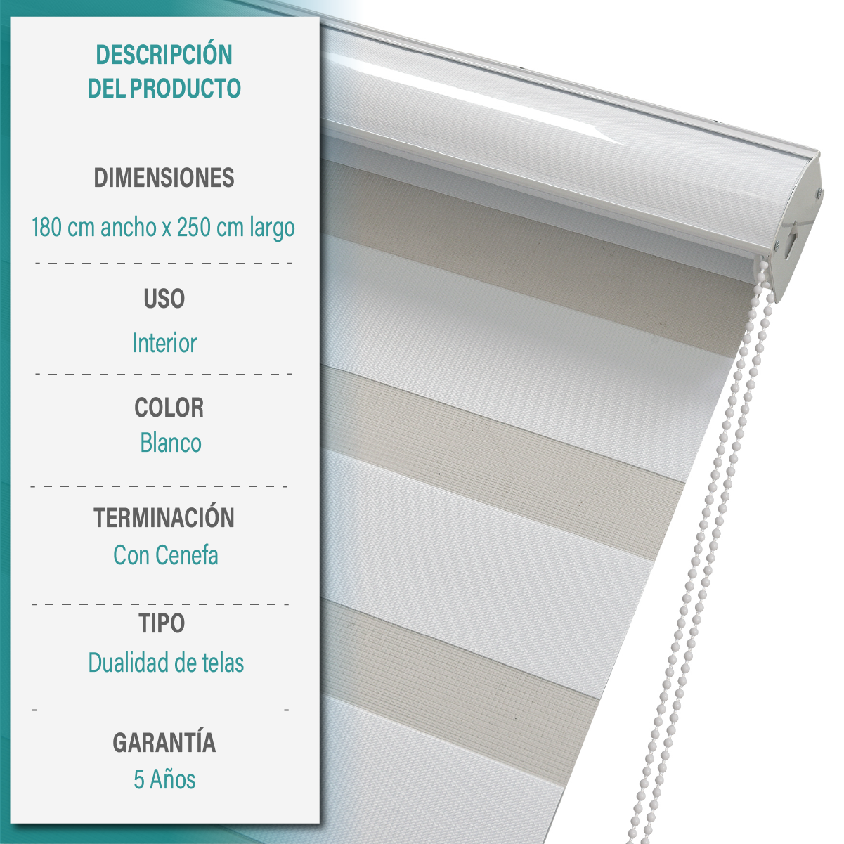 Cortina Roller Duo Zebra Día Y Noche 180 X 250 Cm Color Blanco Marca Aura-5