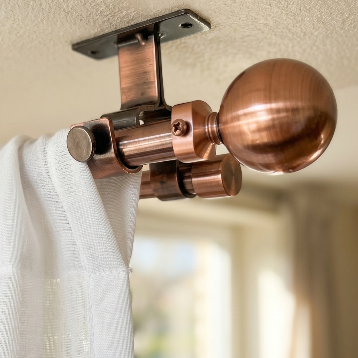 Set Barras para Cortina Doble 16/19 Mm Extensible 75-110 Cm A Techo Cobre Bola-1