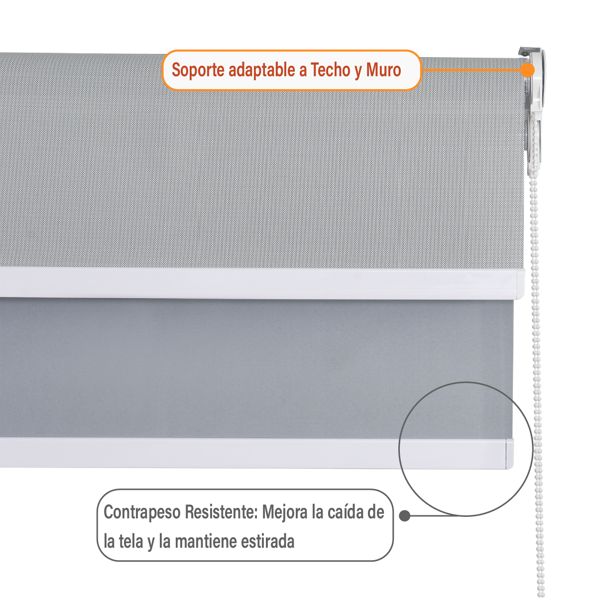 Cortina Roller Doble Blackout y Sunscreen 120 X 250 Cm Color Gris Marca Sunfree-5
