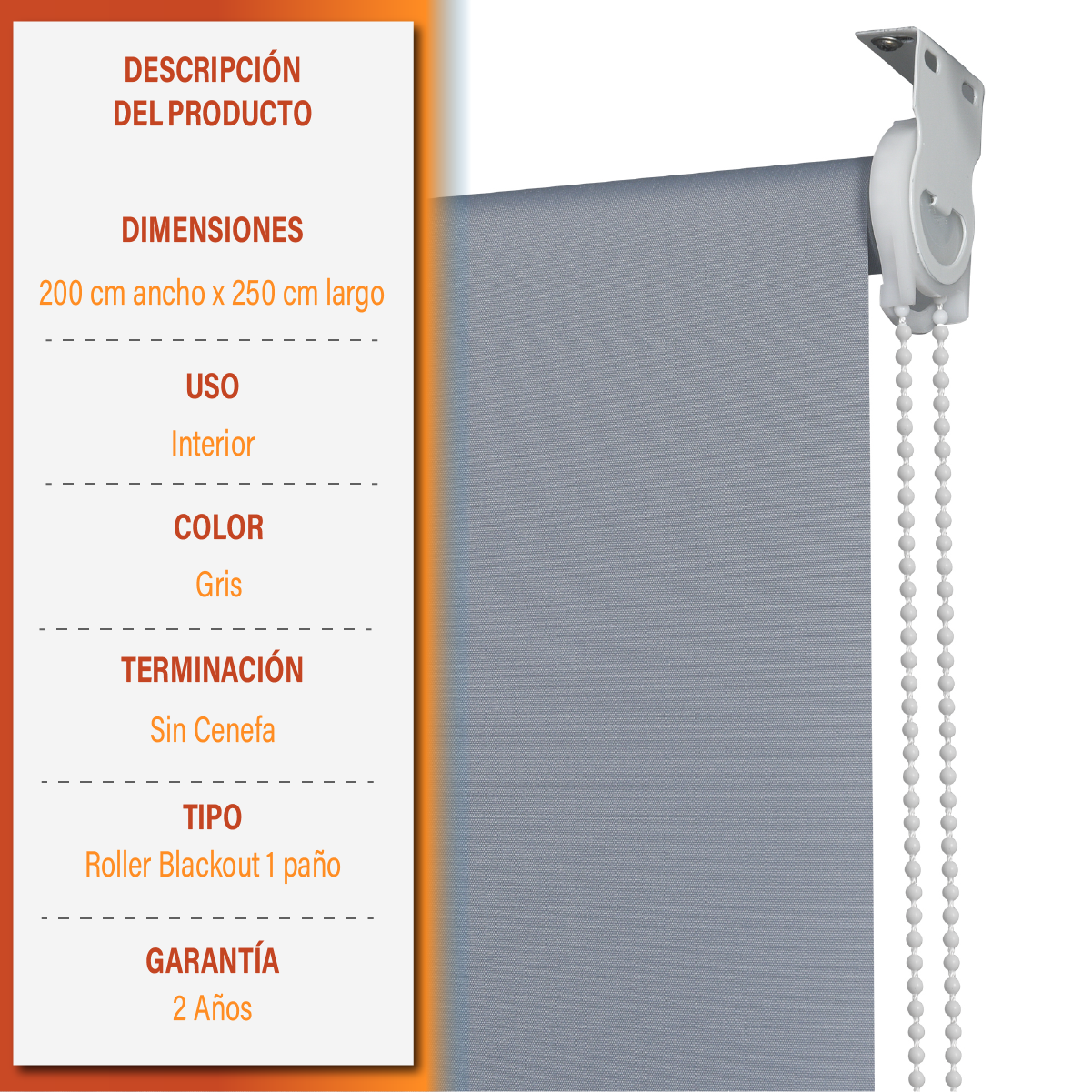 Cortina Roller Blackout 200 X 250 Cm Color Gris Marca Sunfree-9