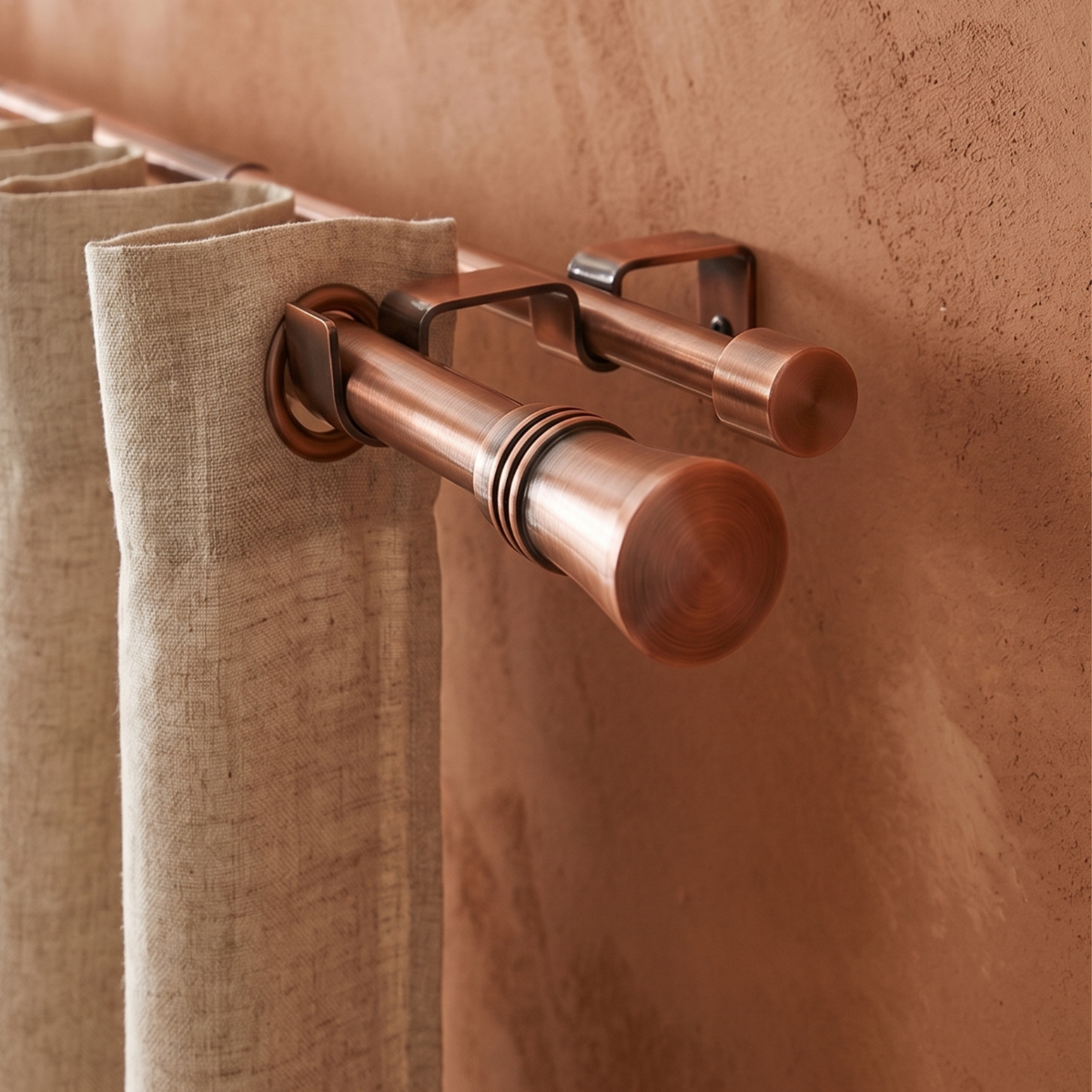 Set Barras para Cortina Doble 16/19 Mm Extensible 75-110 Cm A Muro Cobre Cónico-1