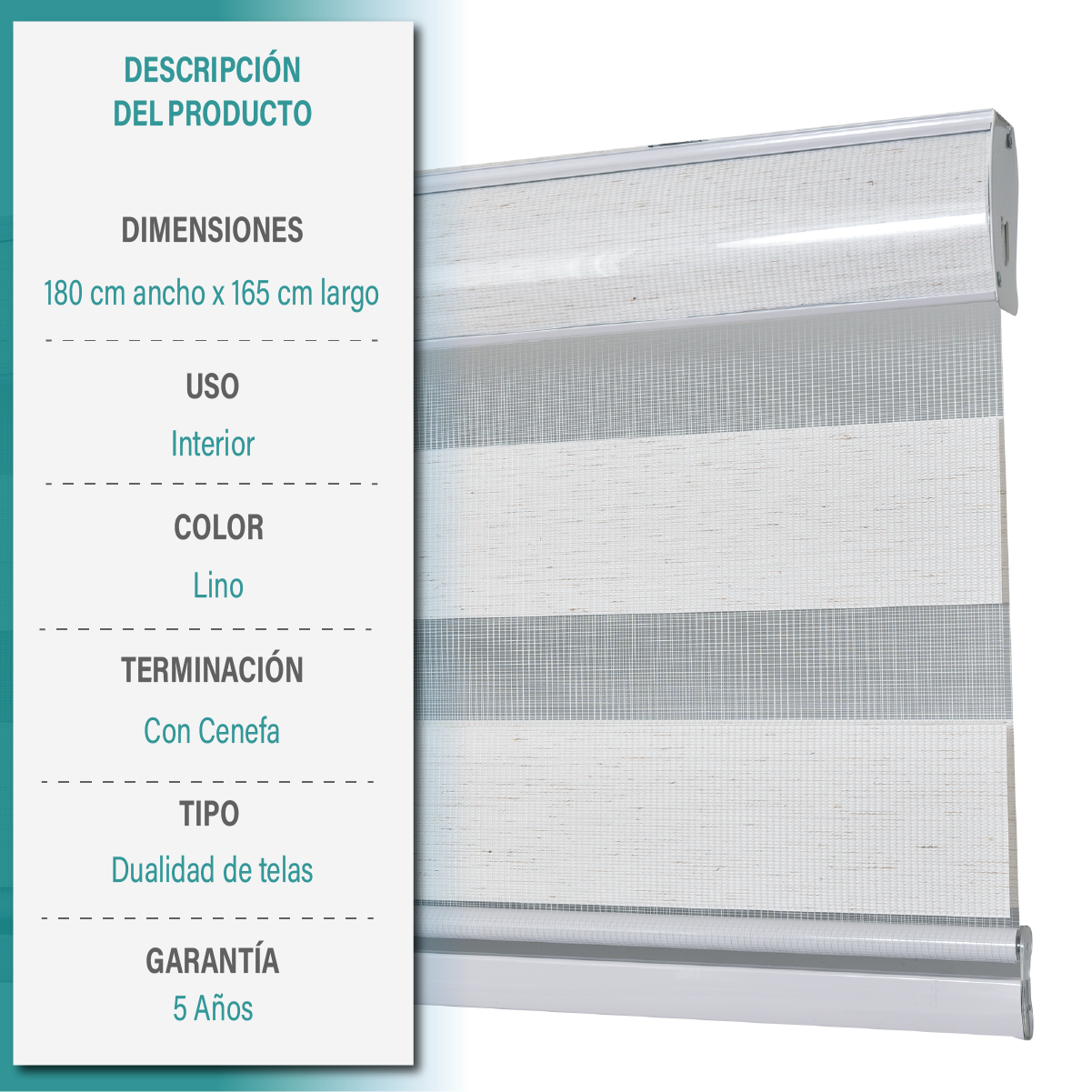 Cortina Roller Duo Zebra Día Y Noche 180 X 165 Cm Color Textura Lino Marca Aura-8