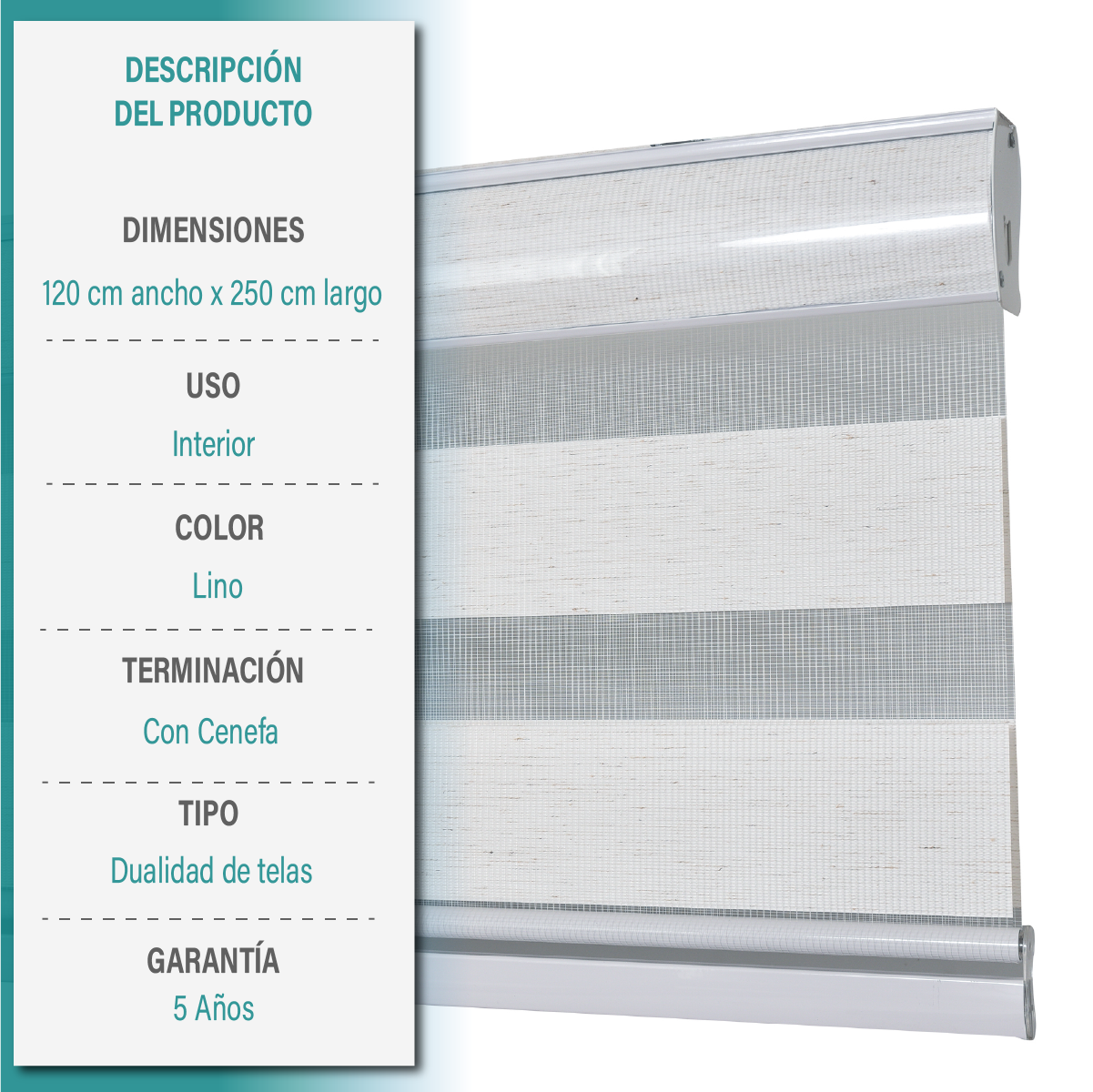 Cortina Roller Duo Zebra Día Y Noche 120 X 250 Cm Color Textura Lino Marca Aura-5