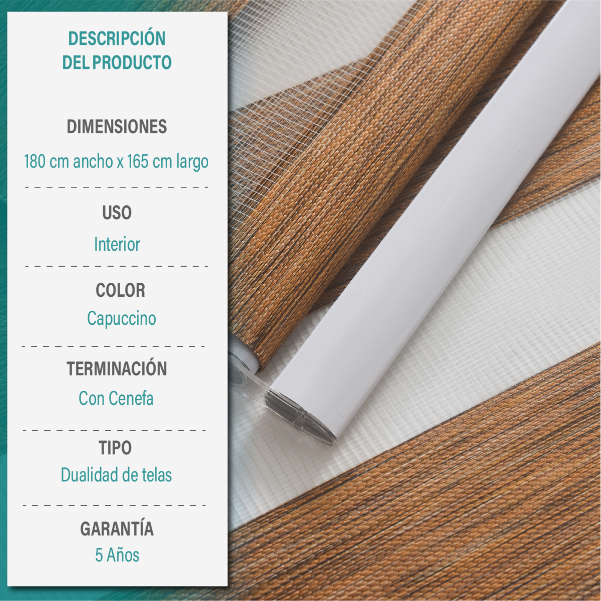 Cortina Roller Duo Zebra Día Y Noche 180 X 165 Cm Color Capuccino Marca Aura-5