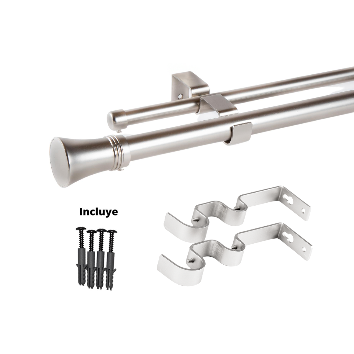 Set Barras para Cortina Doble 16/19 Mm Extensible 75-110 Cm A Muro Satín Cónico-2