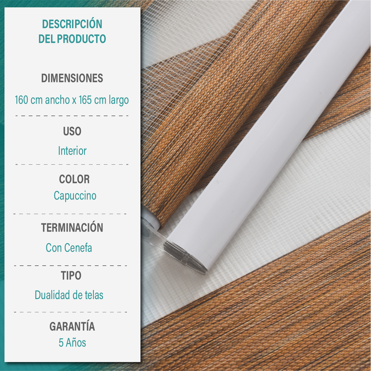Cortina Roller Duo Zebra Día Y Noche 160 X 165 Cm Color Capuccino Marca Aura-5