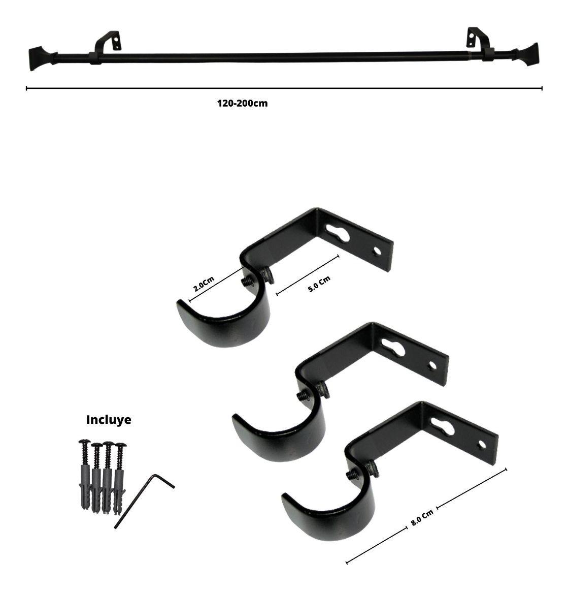 Set Simple Extensible 120-200 Cm Color Negro Terminal Prisma-4