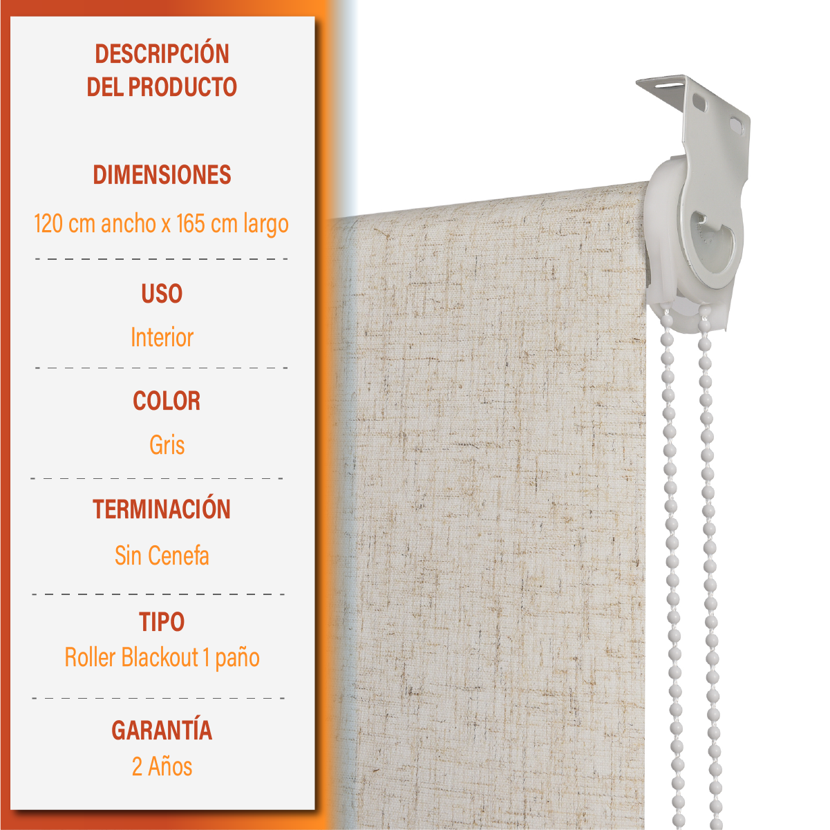 Cortina Roller Blackout 120 X 165 Cm Color Textura Lino Marca Sunfree-9