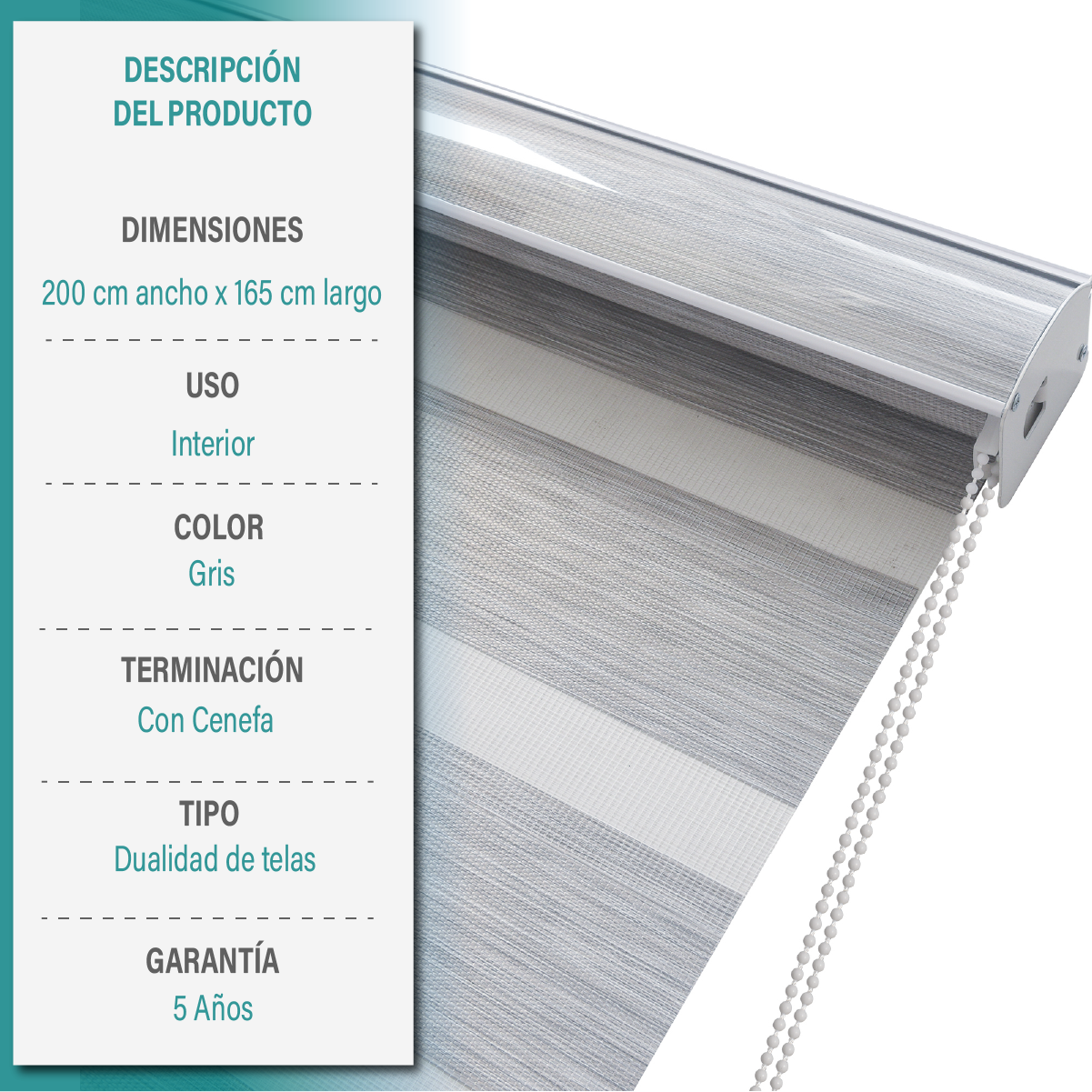 Cortina Roller Duo Zebra Día Y Noche 200 X 165 Cm Color Gris Marca Aura-5