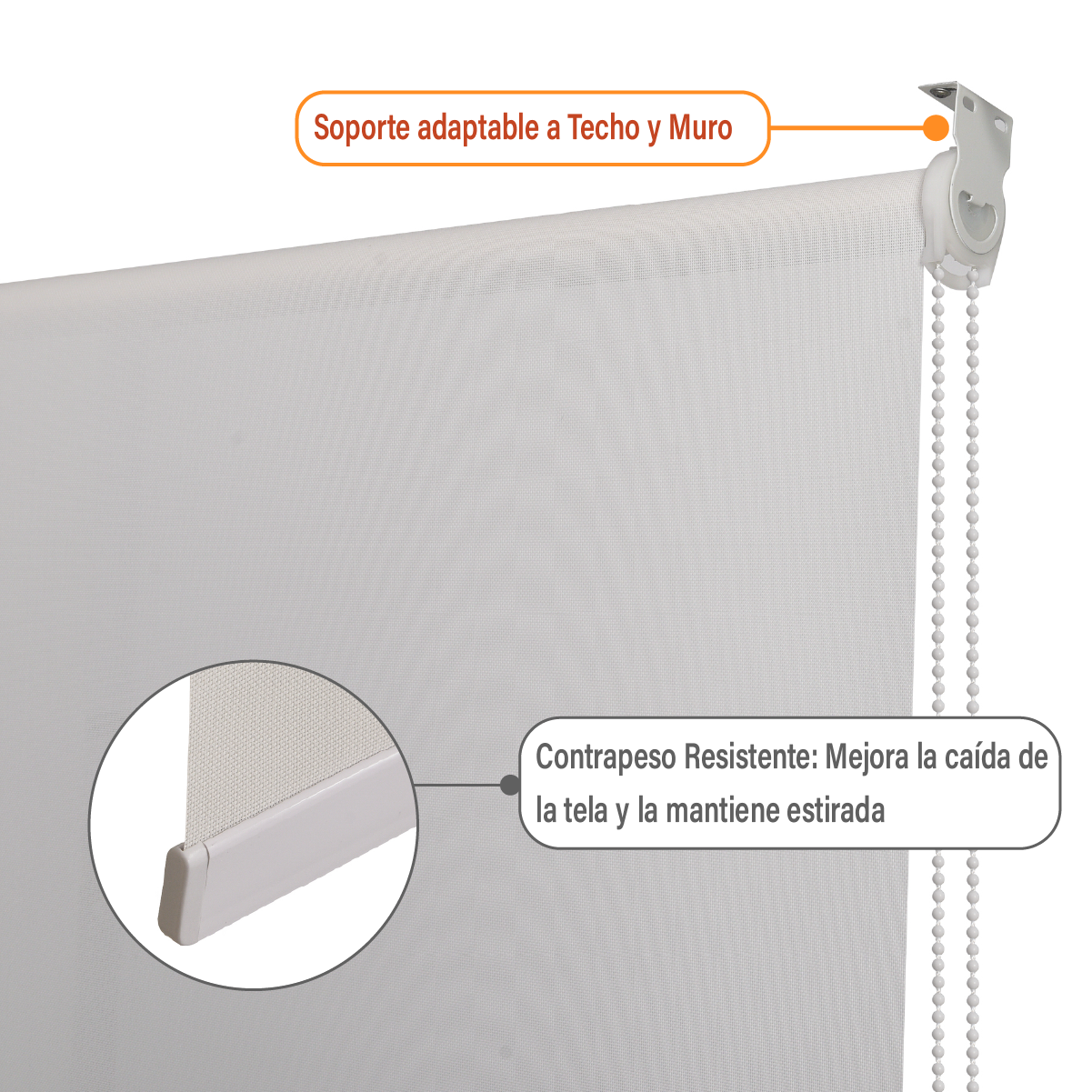 Cortina Roller Sunscreen 220 X 165 Cm Color Blanco Marca Sunfree-4