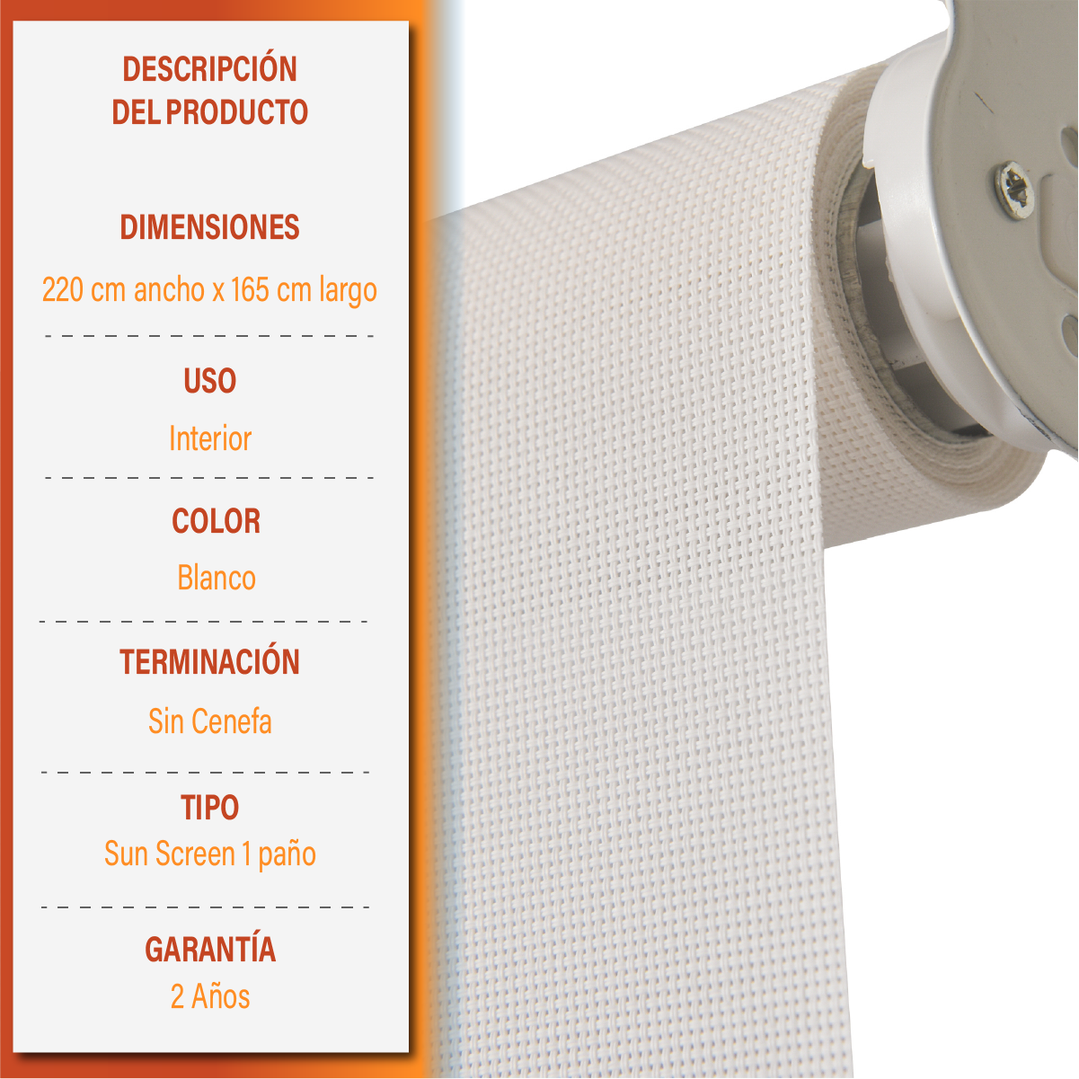Cortina Roller Sunscreen 220 X 165 Cm Color Blanco Marca Sunfree-8