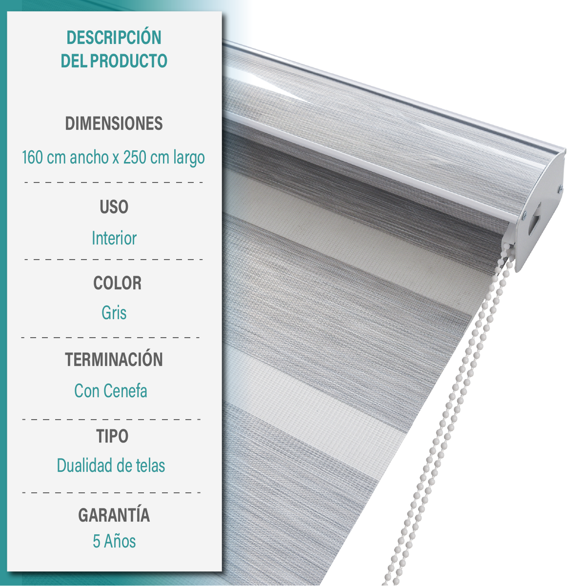 Cortina Roller Duo Zebra Día Y Noche 160 X 250 Cm Gris Aura-5