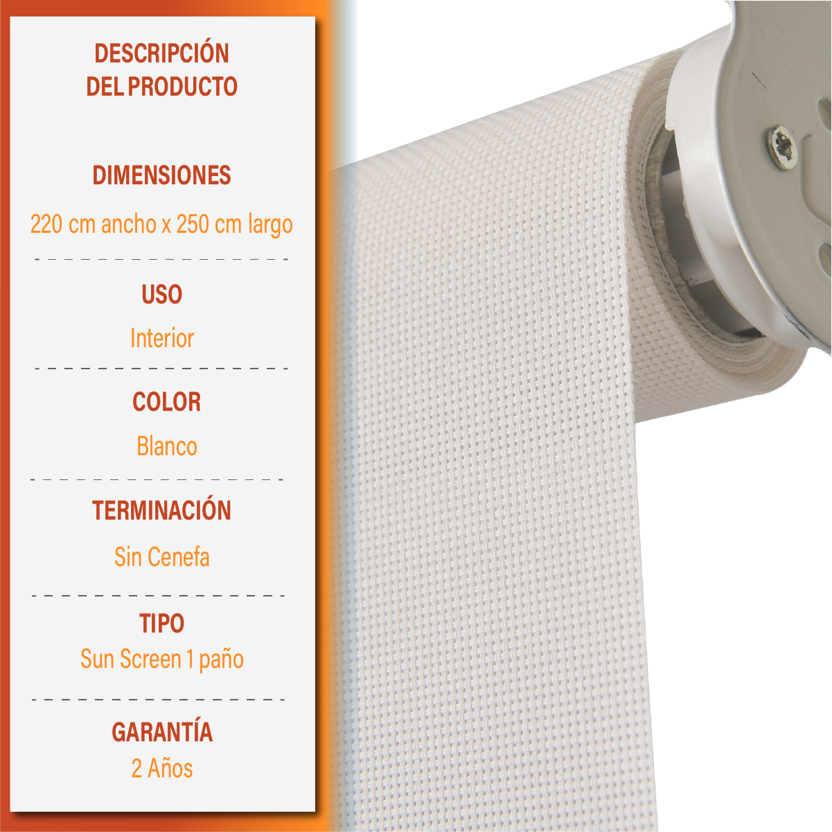 Cortina Roller Sunscreen 220 X 250 Cm Color Blanco Marca Sunfree-8
