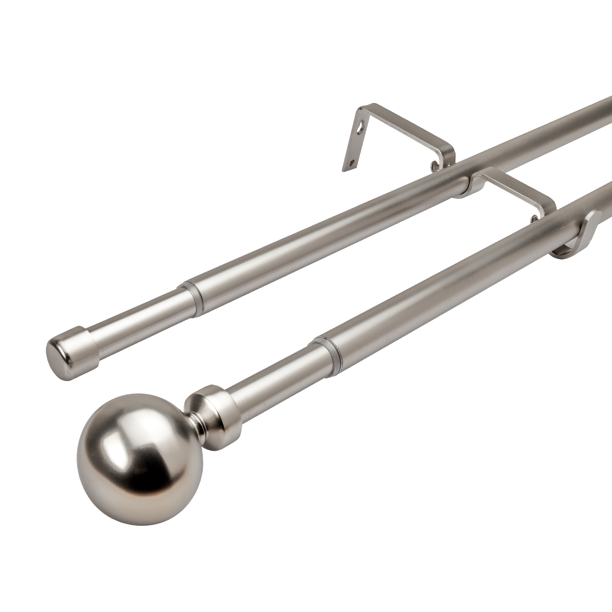 Set Barras para Cortina Doble 16/19 Mm Extensible 120-210 Cm A Muro Satín Bola-0