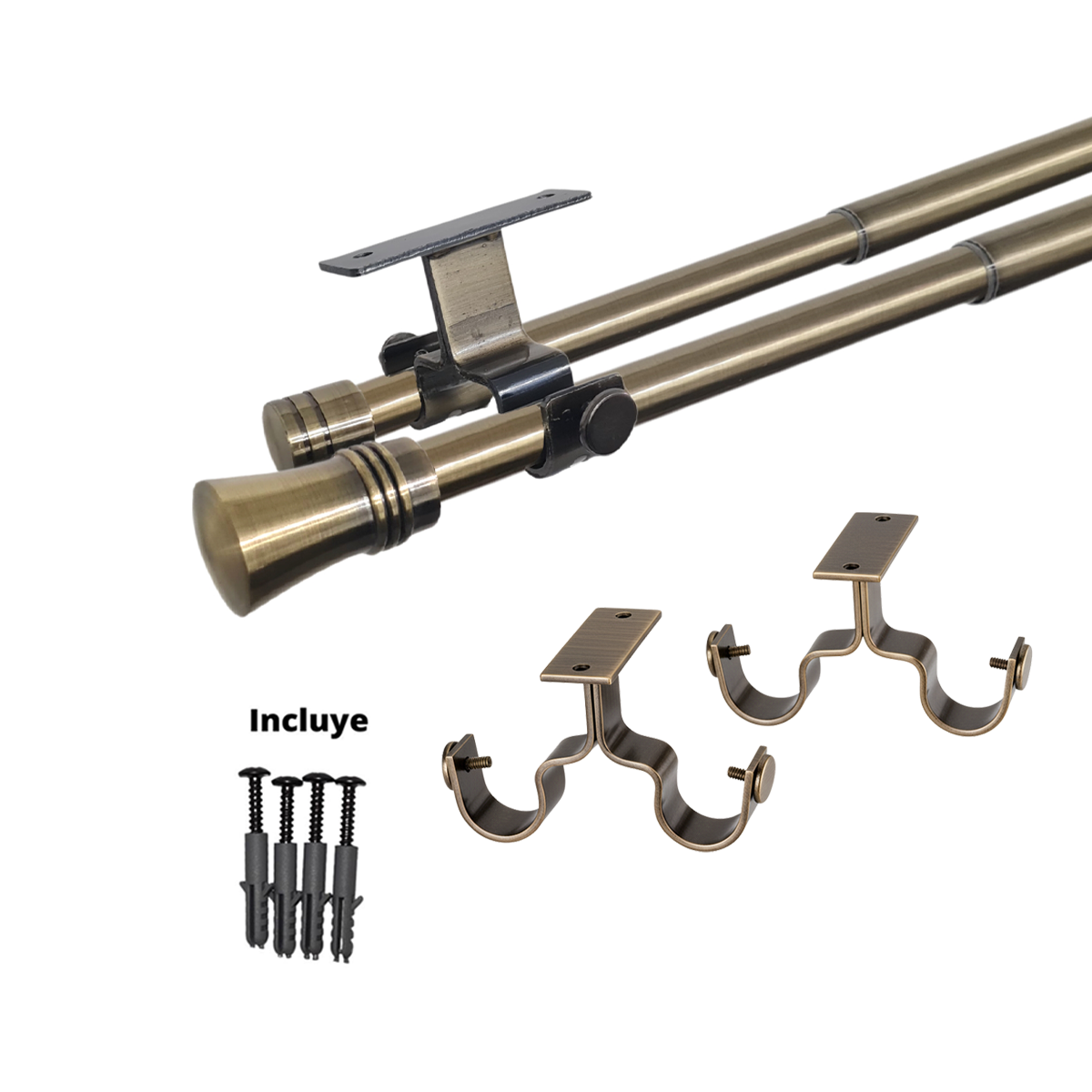 Set Barras para Cortina Doble 16/19 Mm Extensible 75-110 Cm A Techo Bronce Cónico-4
