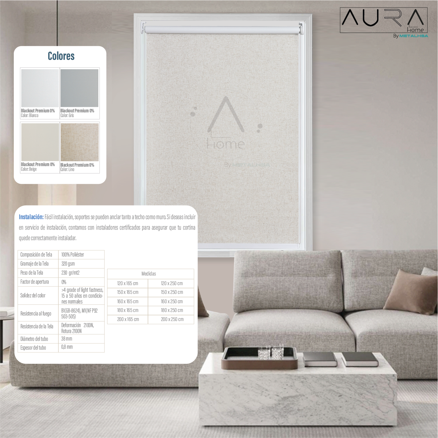 Cortina Roller Blackout Aura Textura Lino 090X165 Cm-5