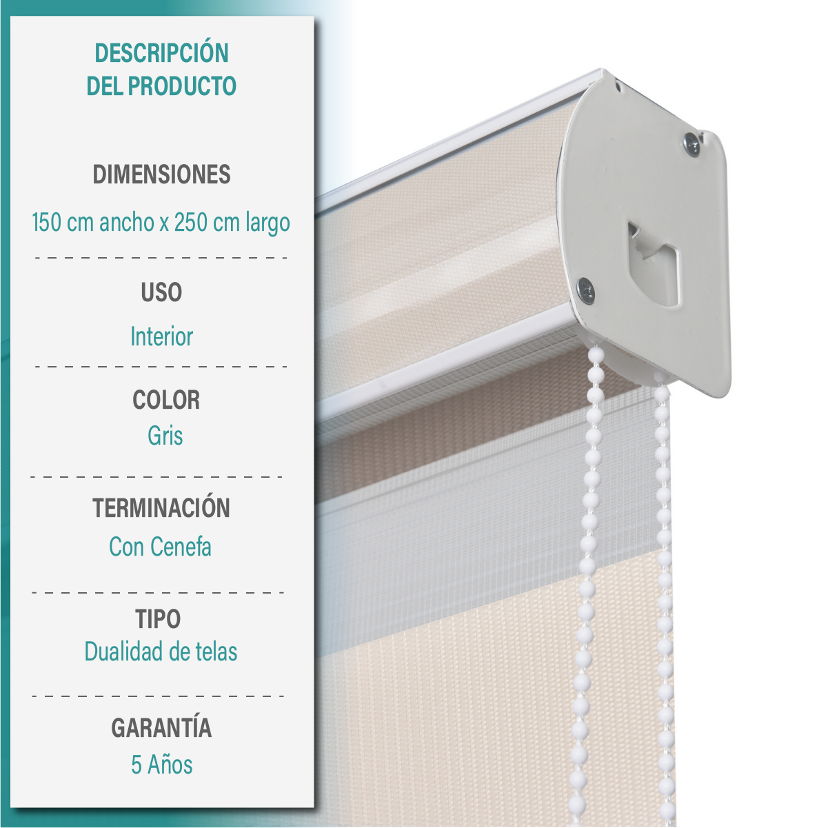 Cortina Roller Duo Zebra Día Y Noche 150 X 250 Cm Color Beige Marca Aura-5
