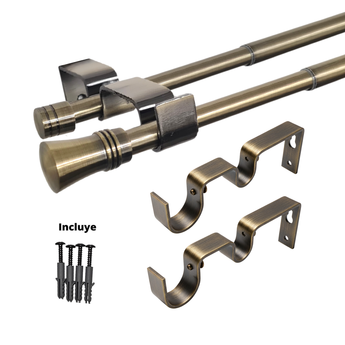 Set Barras para Cortina Doble 16/19 Mm Extensible 120-210 Cm A Muro Bronce Cónico-1