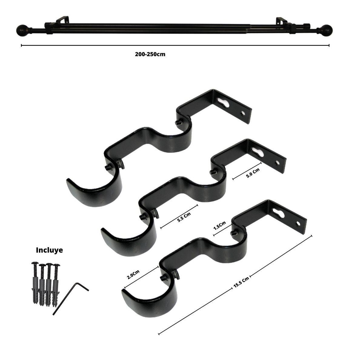 Set Doble Extensible 200-250 Cm Color Negro Terminal Bola-6