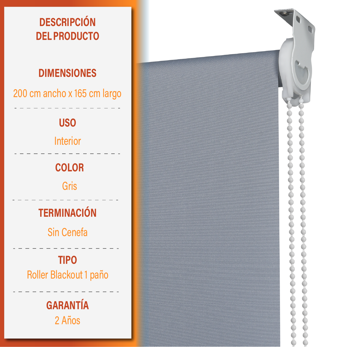 Cortina Roller Blackout 200 X 165 Cm Color Gris Sunfree-9
