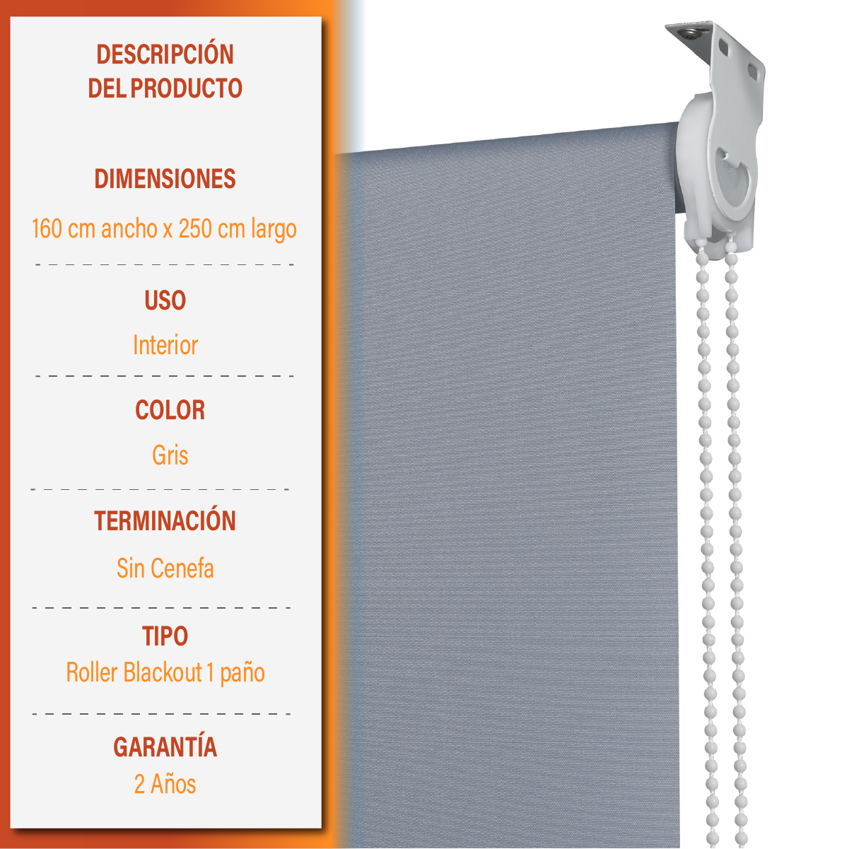 Cortina Roller Blackout 160 X 250 Cm Color Gris Sunfree-9