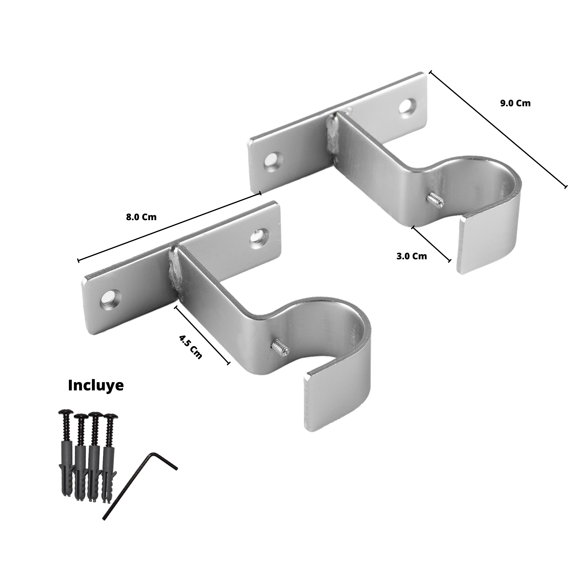 Pack 2 Unidades Soporte Simple Muro De Metal Satín 28 Mm-2
