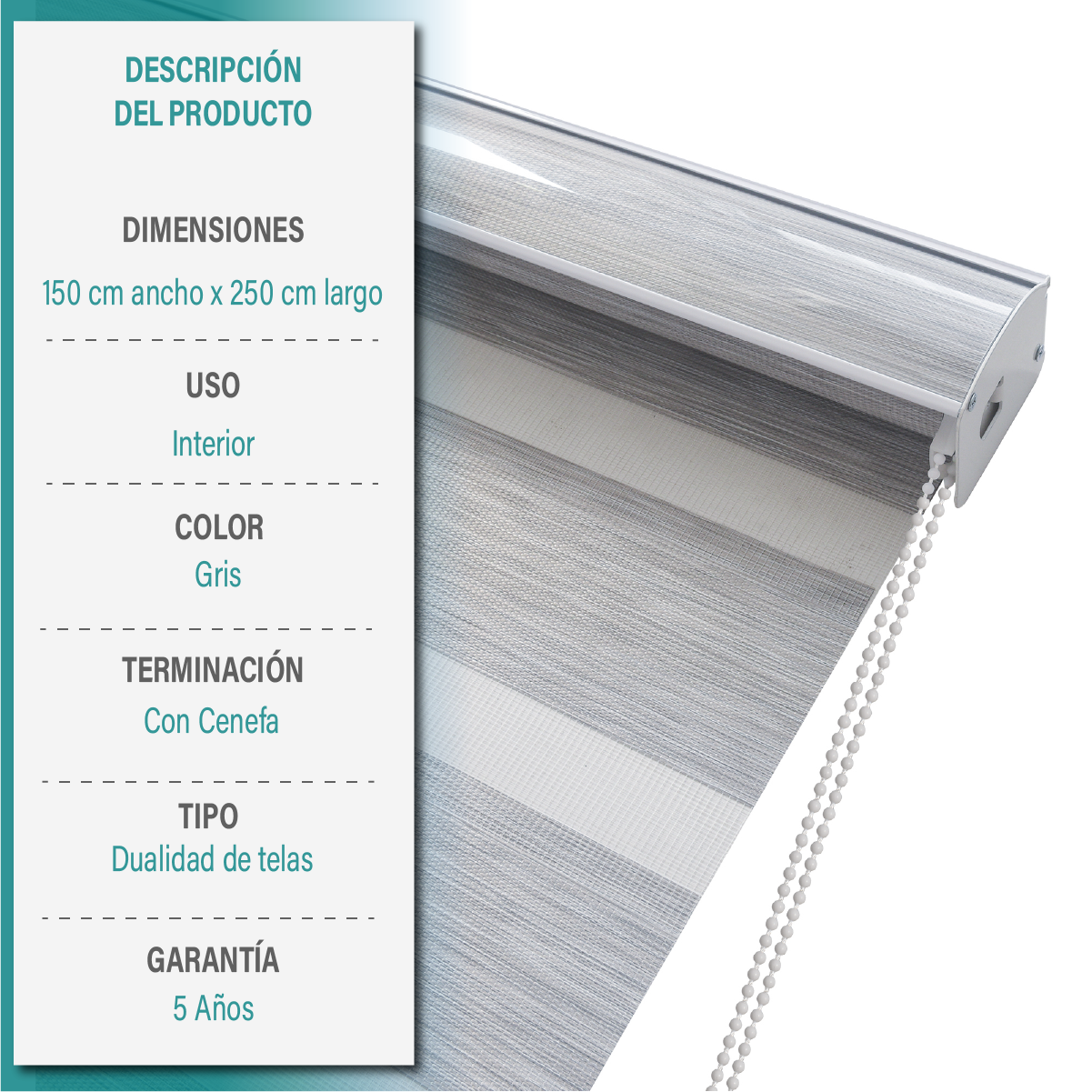 Cortina Roller Duo Zebra Día Y Noche 150 X 250 Cm Gris Aura-5