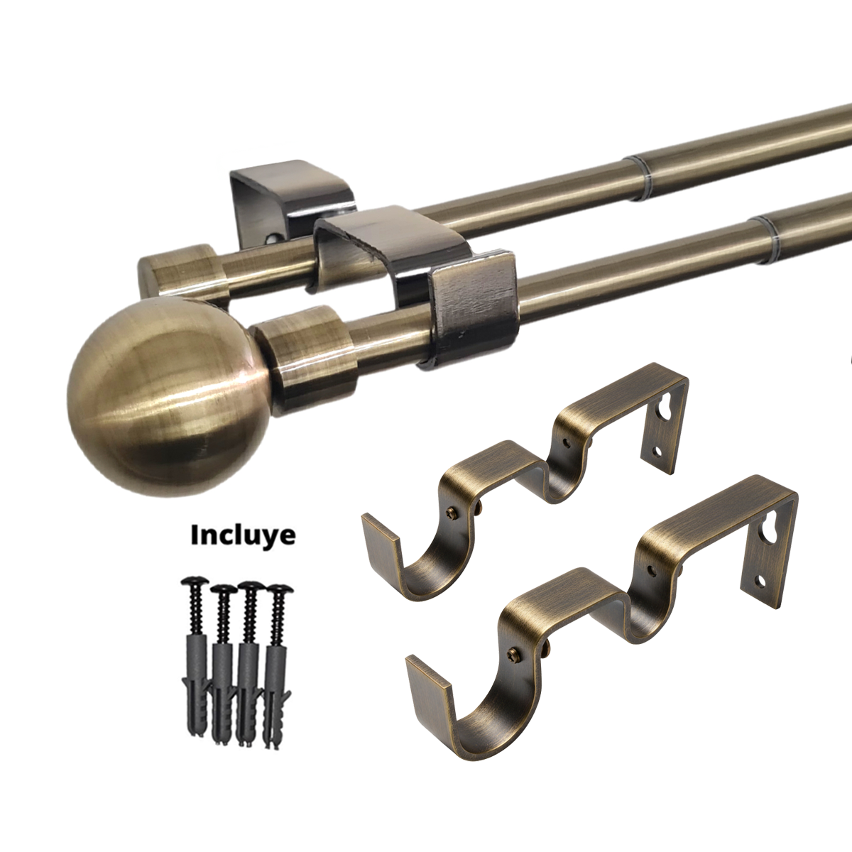 Set Barras para Cortina Doble 16/19 Mm Extensible 75-110 Cm A Muro Bronce Bola-2