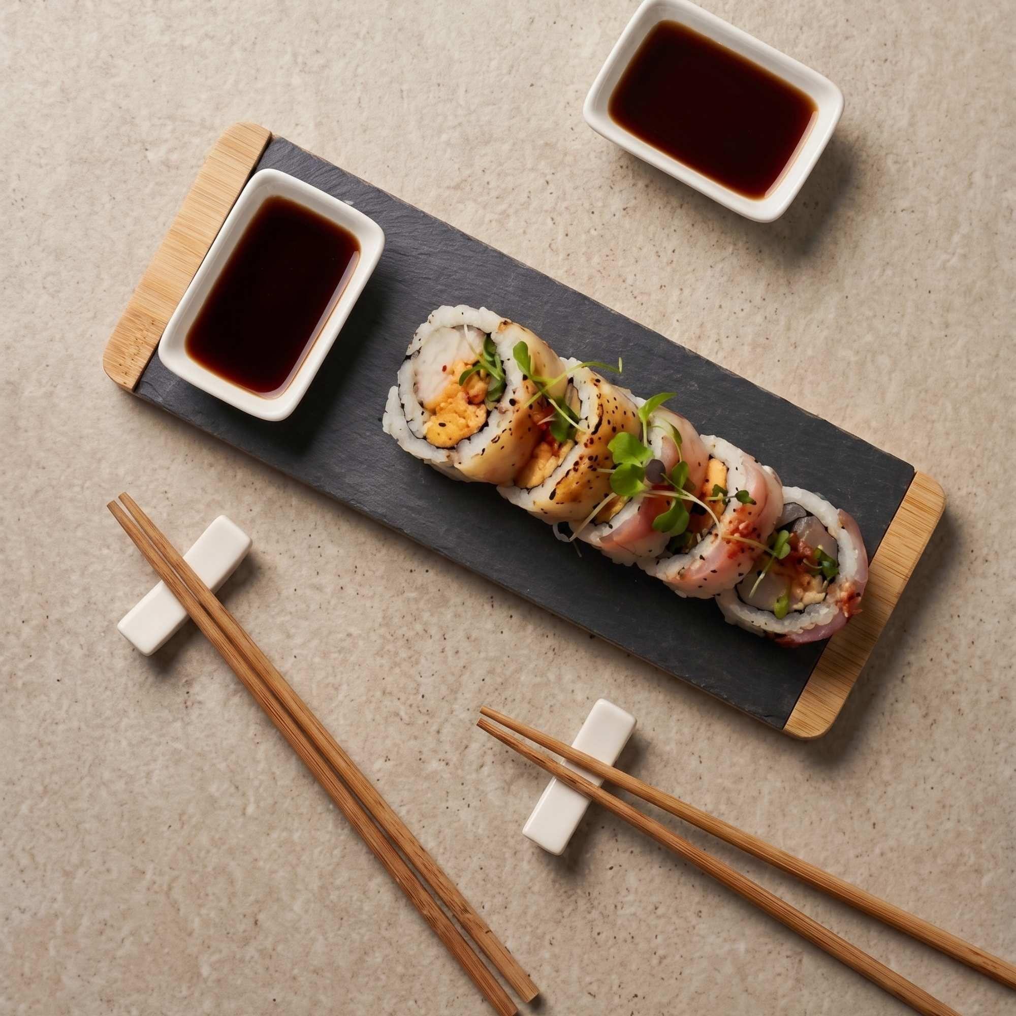 Set Sushi para 2 Personas en Tabla Bamboo y Palillos-2