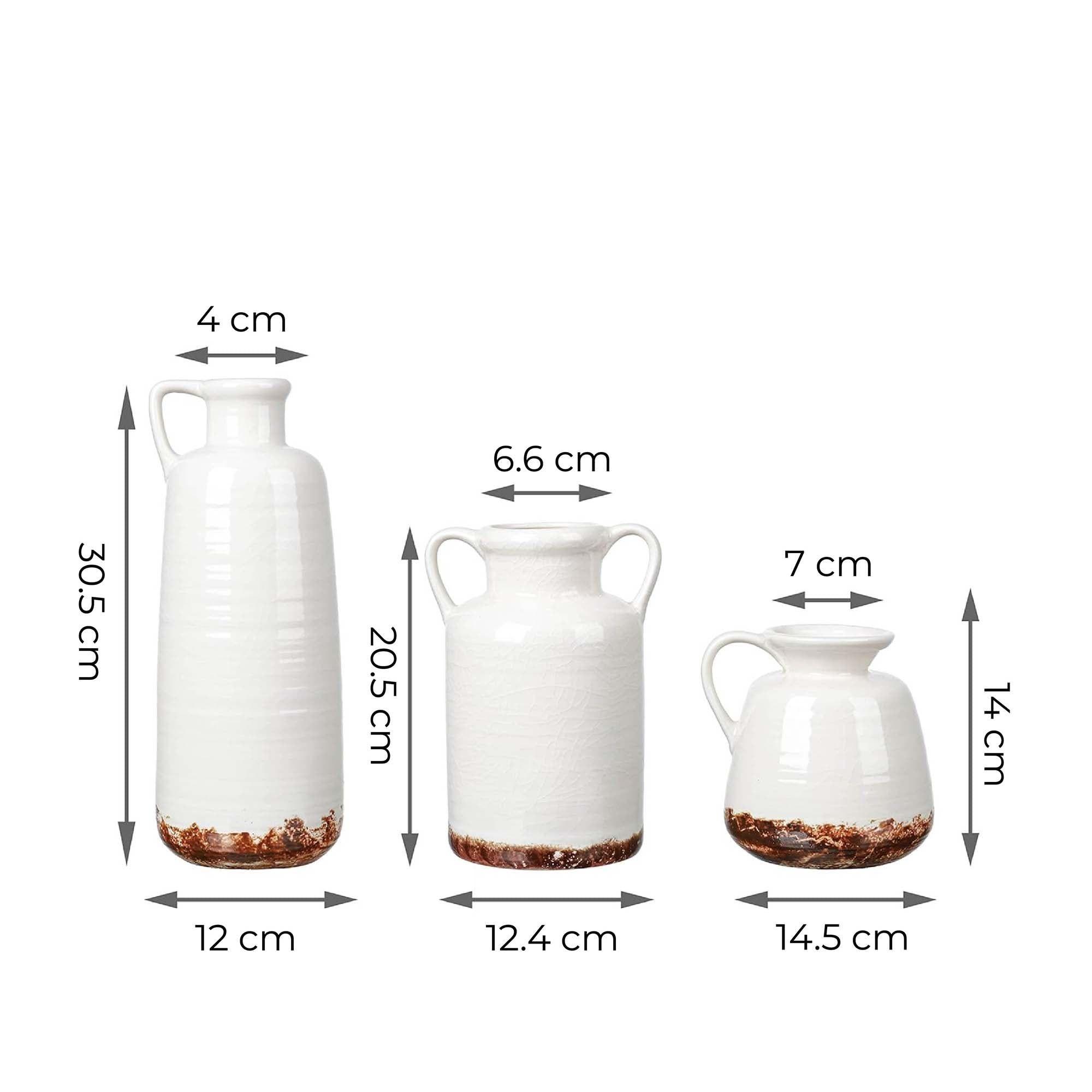 Set 3 Jarrones cerámica decorativo Blanco-Marrón Rustico-4