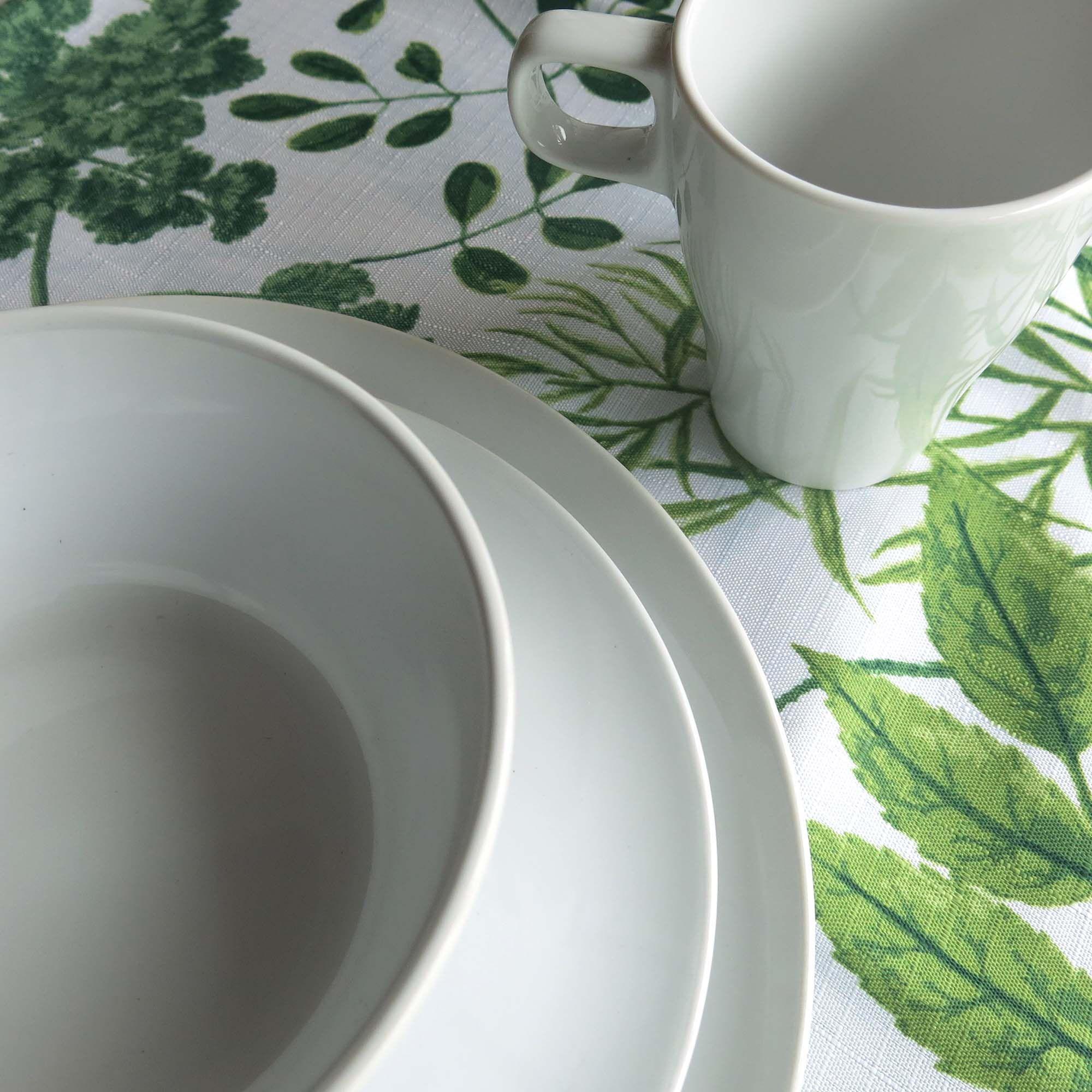 Set Juego de loza Cerámica 16 piezas Vajilla Blanca y Mantel antimanchas Botanico 130x180-2