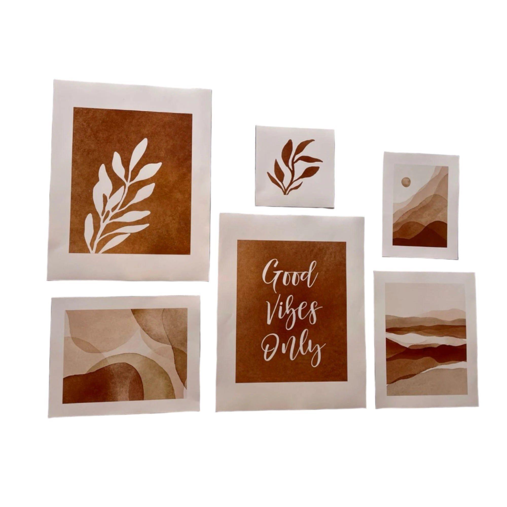 Set 6 Cuadros decorativos Wood-boho café-4