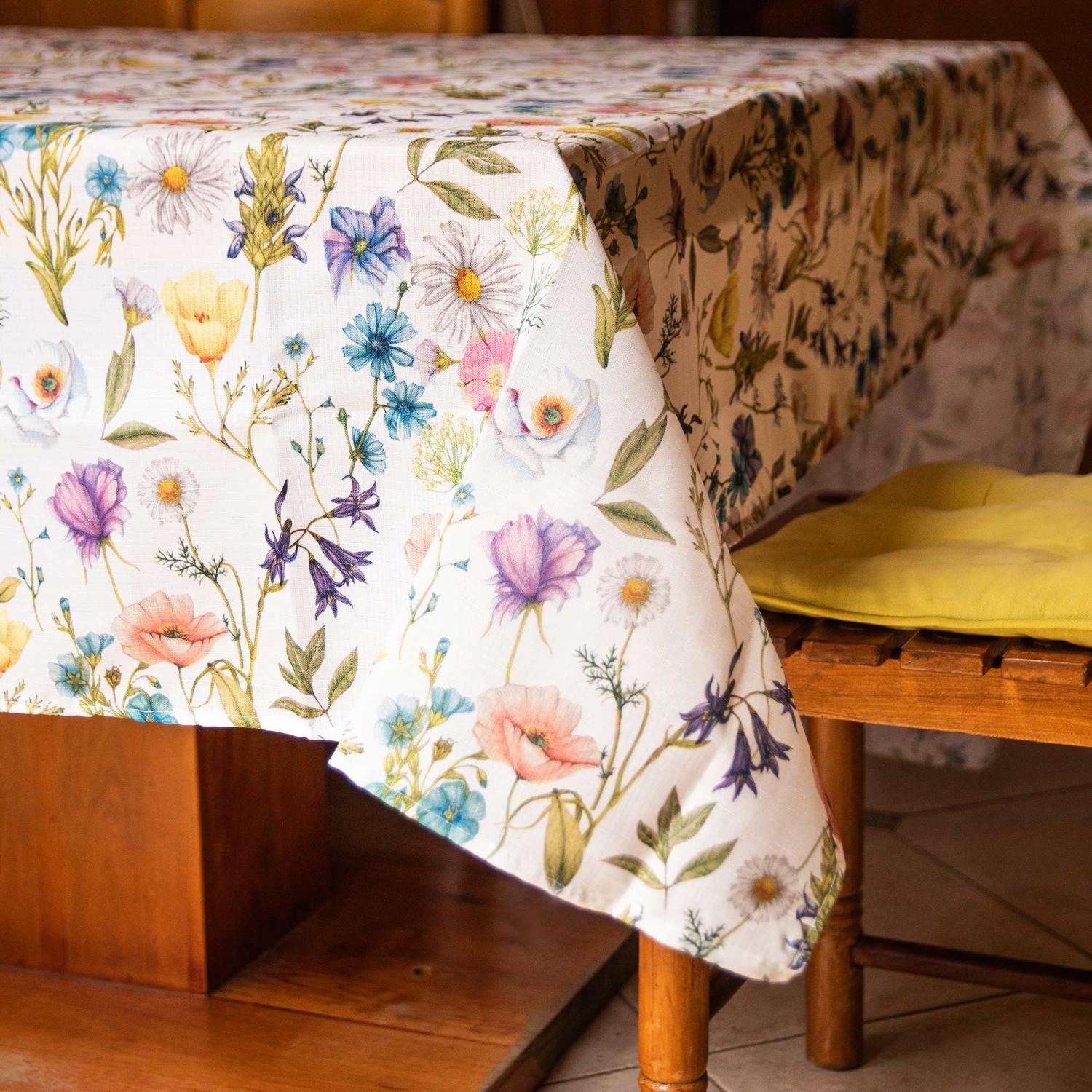 Juego de loza Blanca 16 pzs cerámica y Mantel antimanchas Primavera 160x220-4