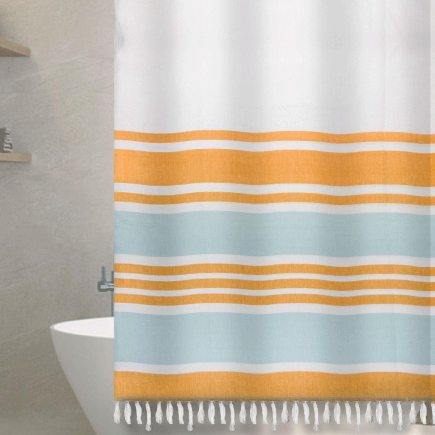 Cortina Baño Tela Mas Flecos Marinera Turquesa-2