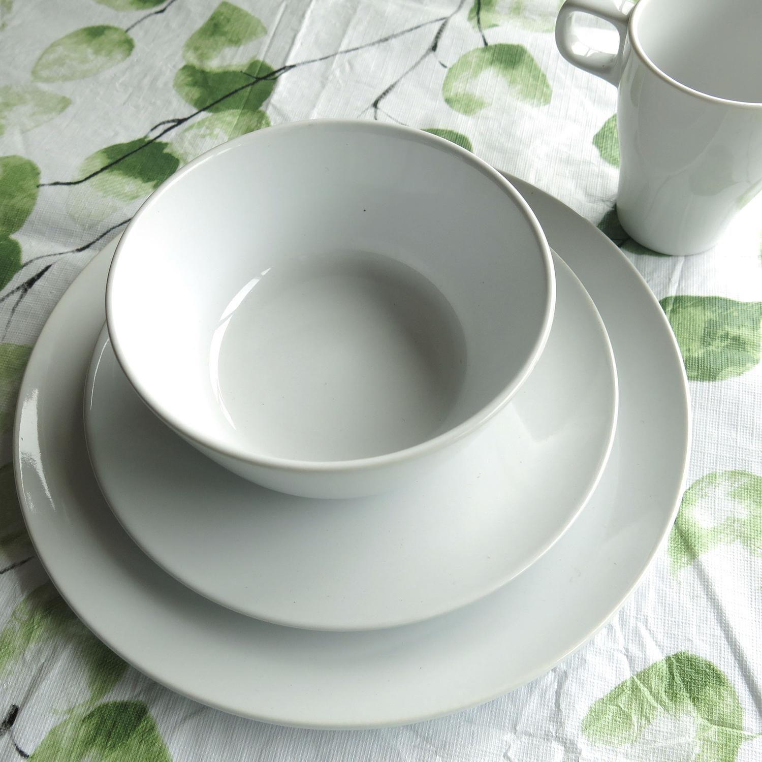Set Juego de loza Cerámica 16 piezas Vajilla Blanca y Mantel PEVA Natural 130x180-2