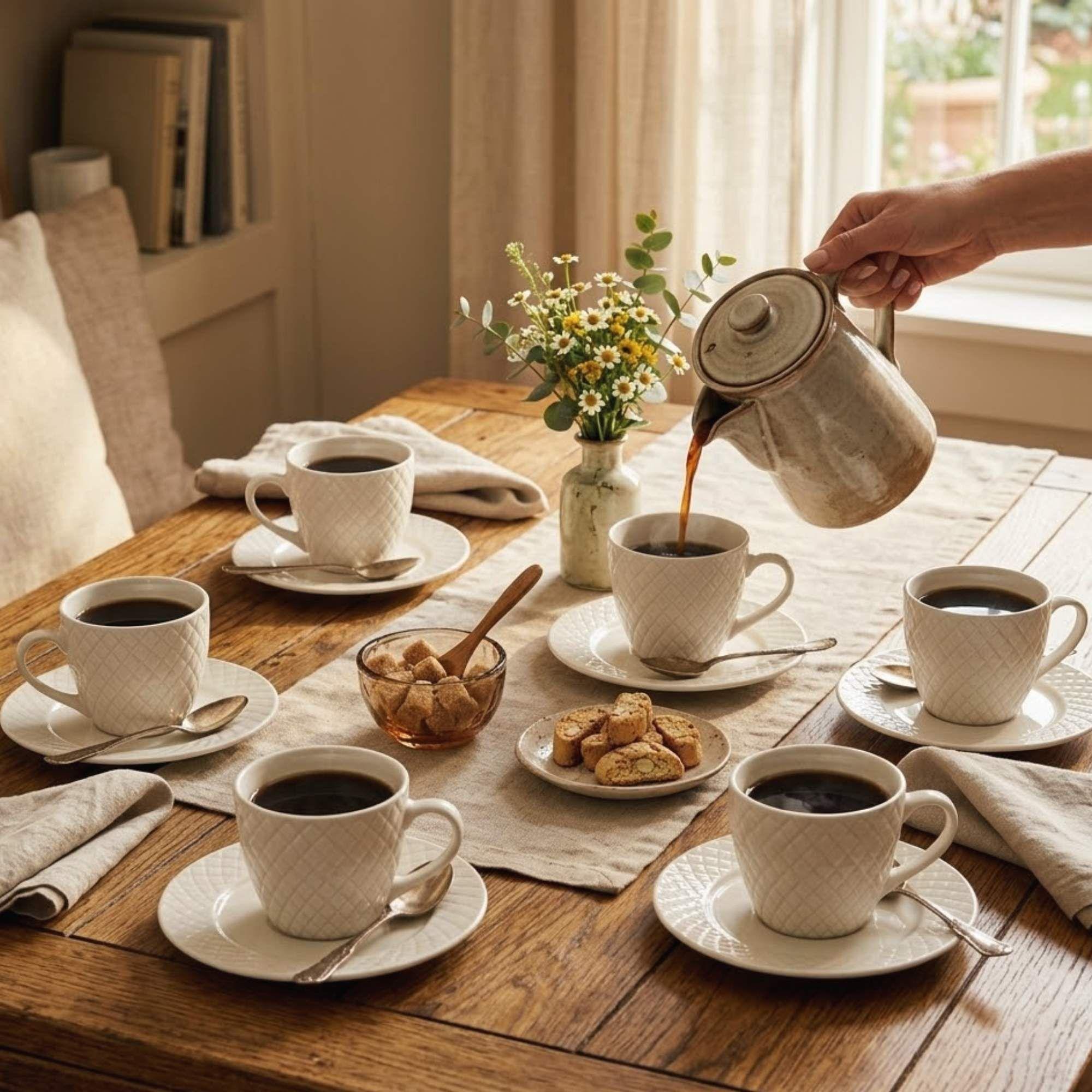 Set 6 Tazas + 6 Platos Té o Café Porcelana Windsor 210 ml-2