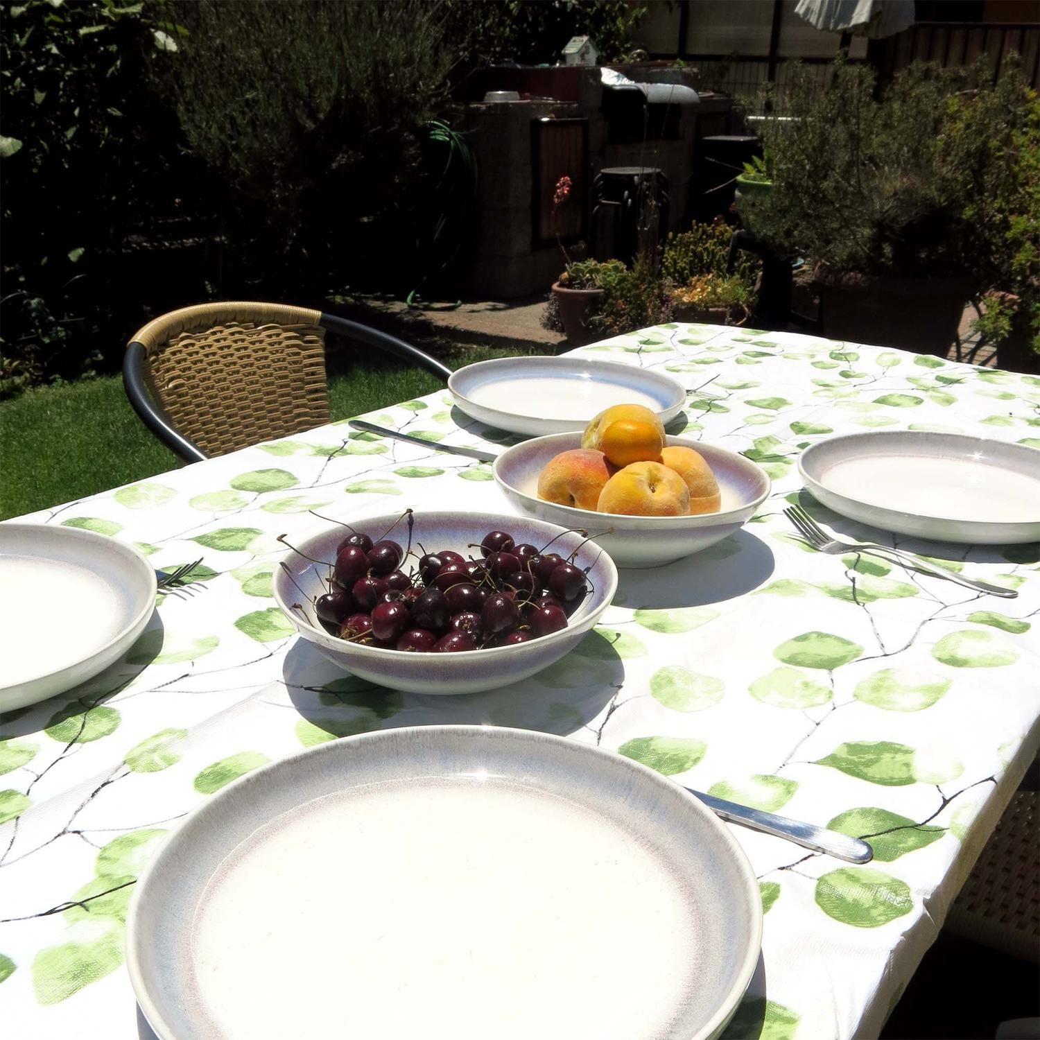 Juego de loza Blanca 16 pzs cerámica y Mantel PEVA Natural 160x220-3