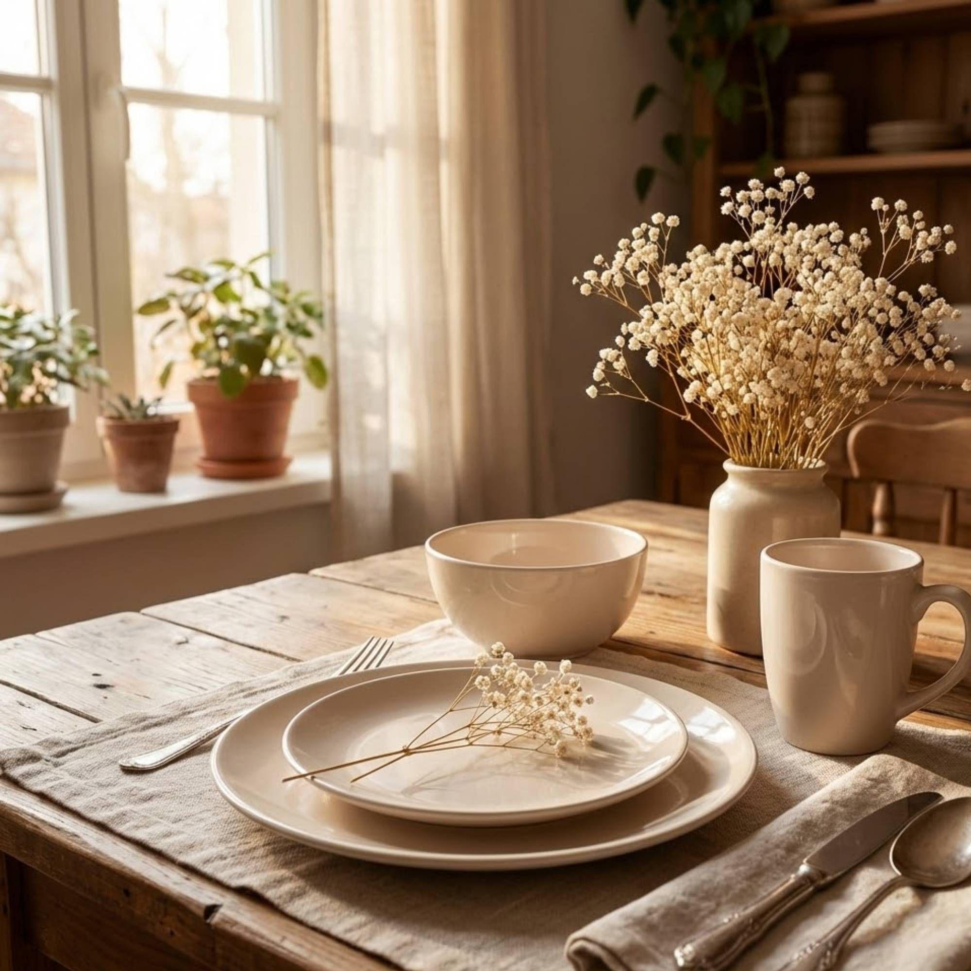 Set Vajilla 18 piezas Loza July Crema Pink Cerámica-2