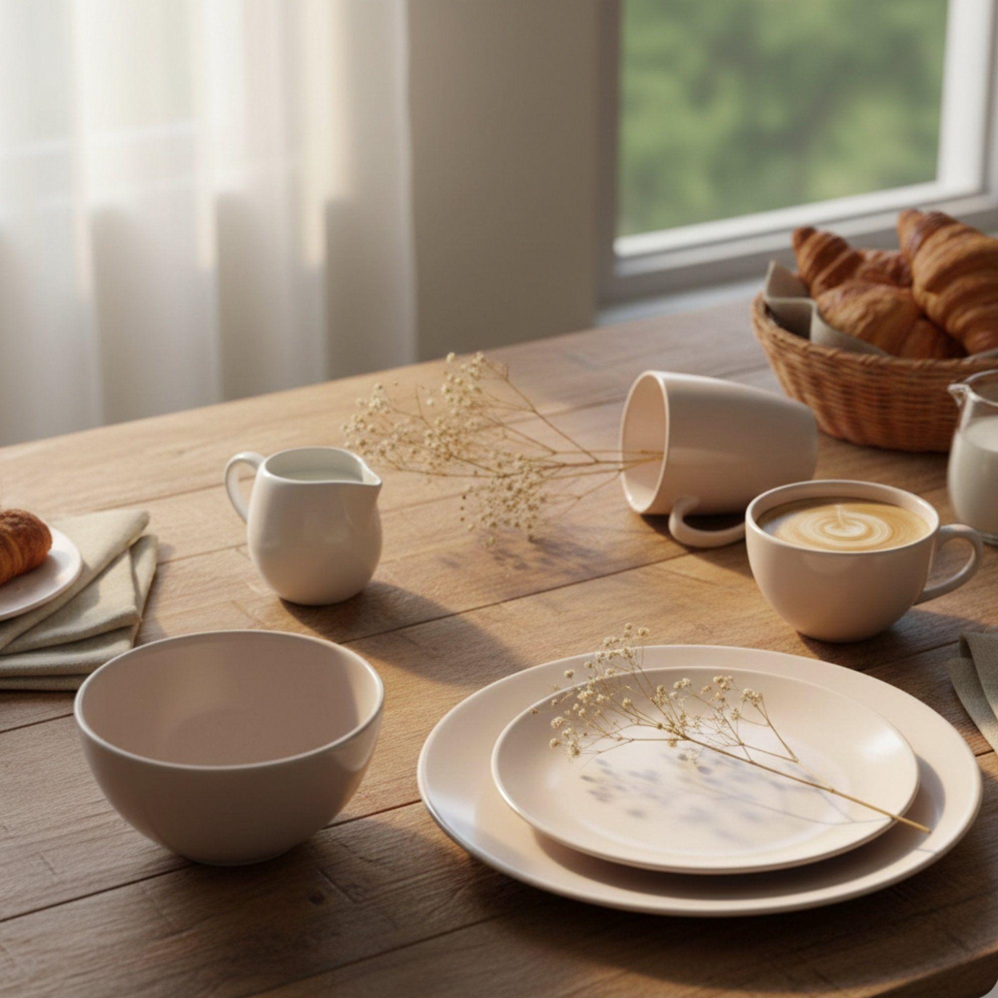 Set Vajilla 18 piezas Loza July Crema Pink Cerámica-3