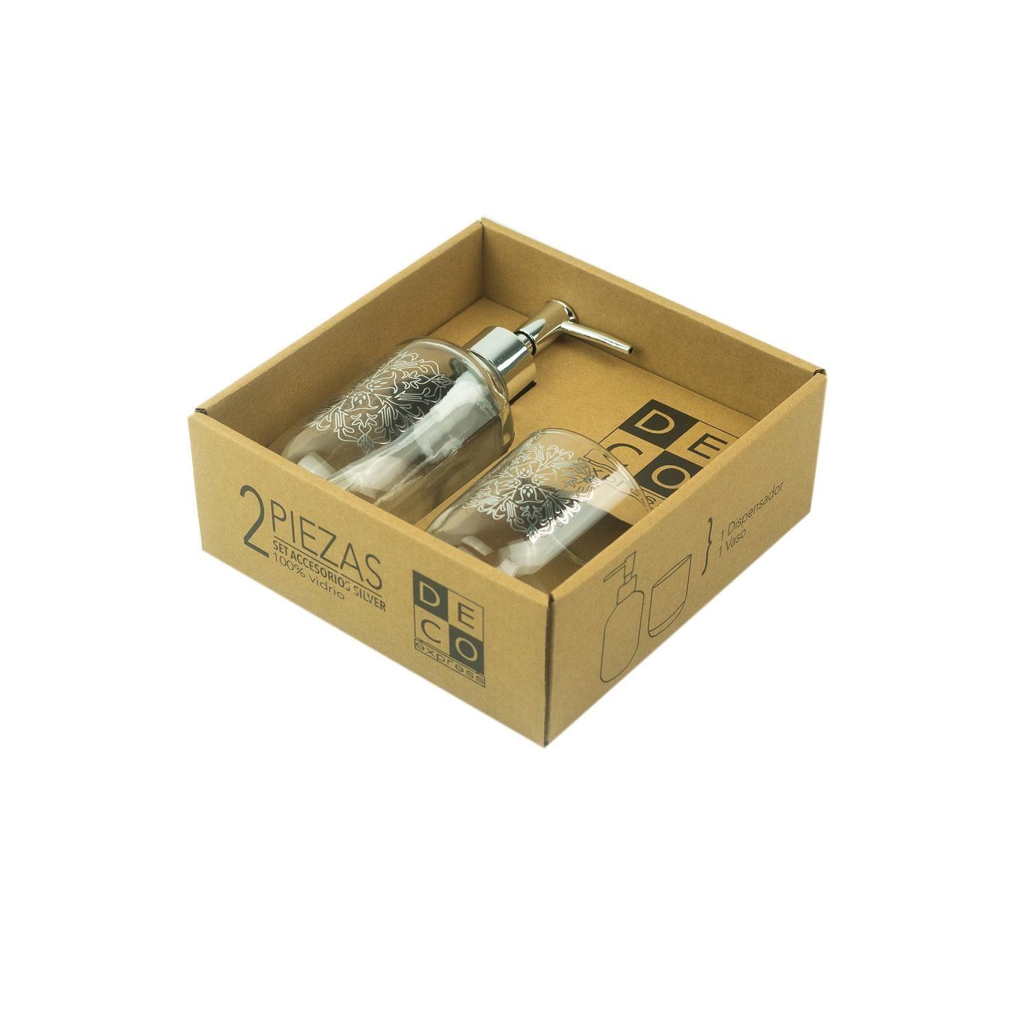 Set 2 Piezas Dispensador y Vaso Deco Silver-3