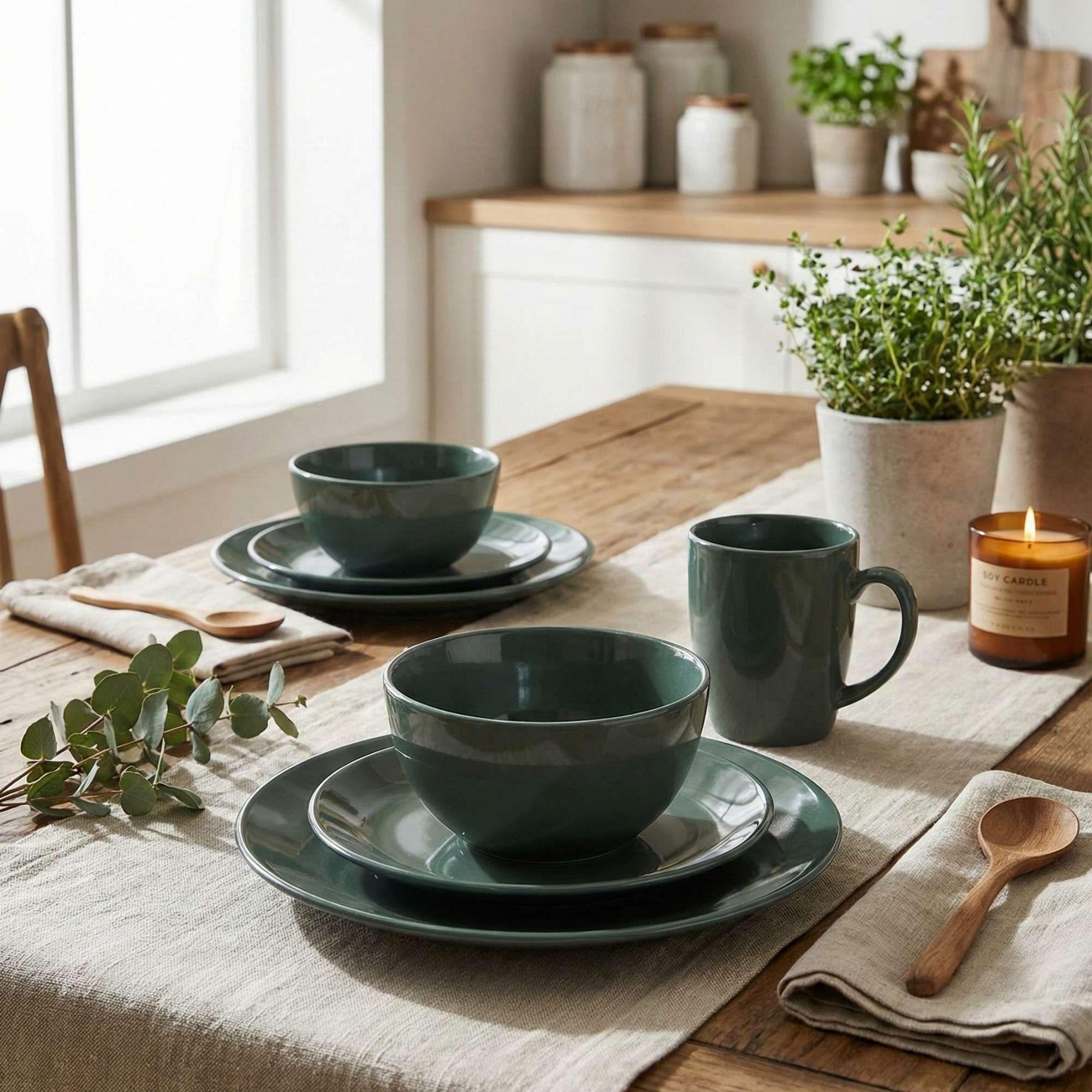 Set Vajilla 16 piezas Loza July Verde Cerámica-4
