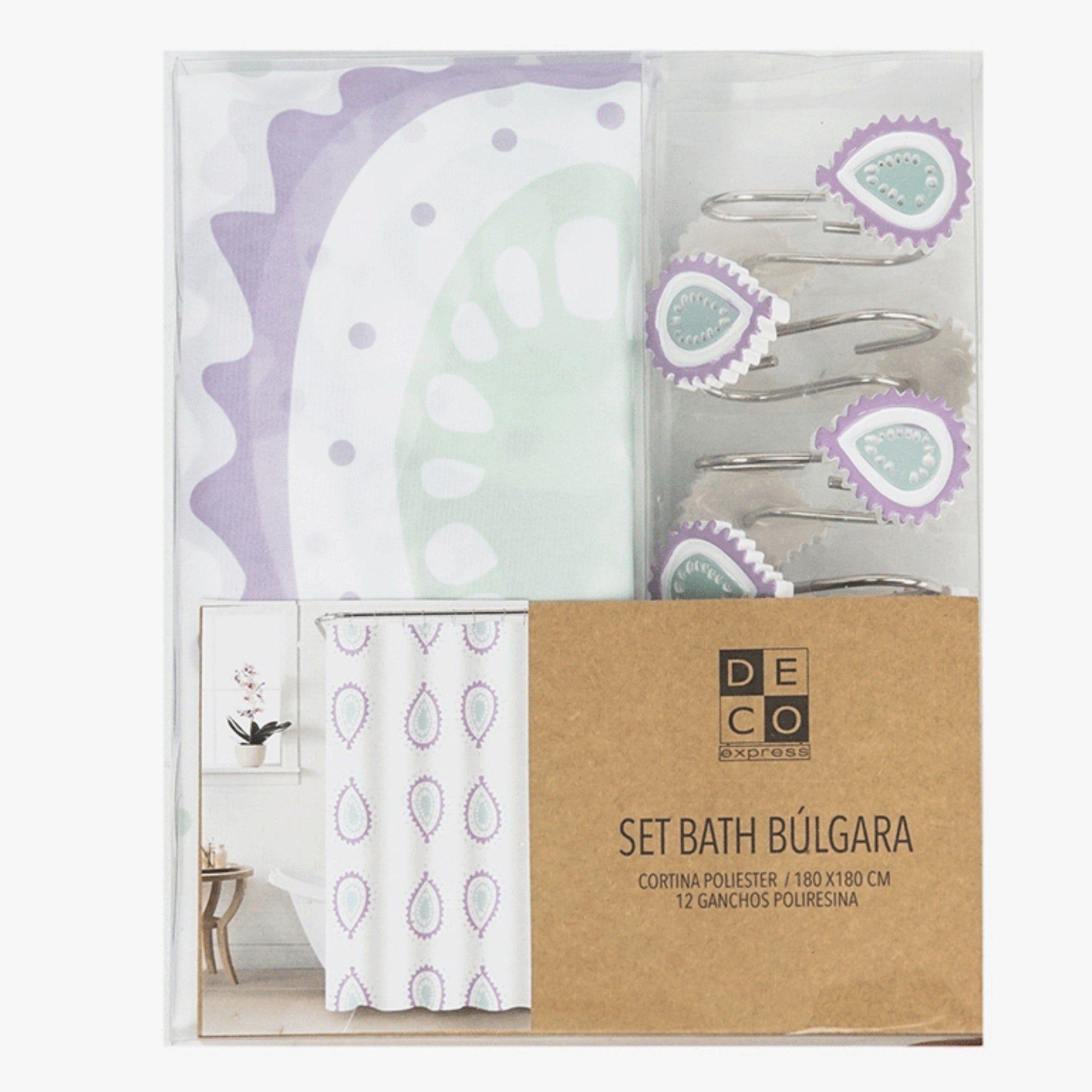 Cortina de baño 180x180 impermeable + 12 ganchos Bulgara-2