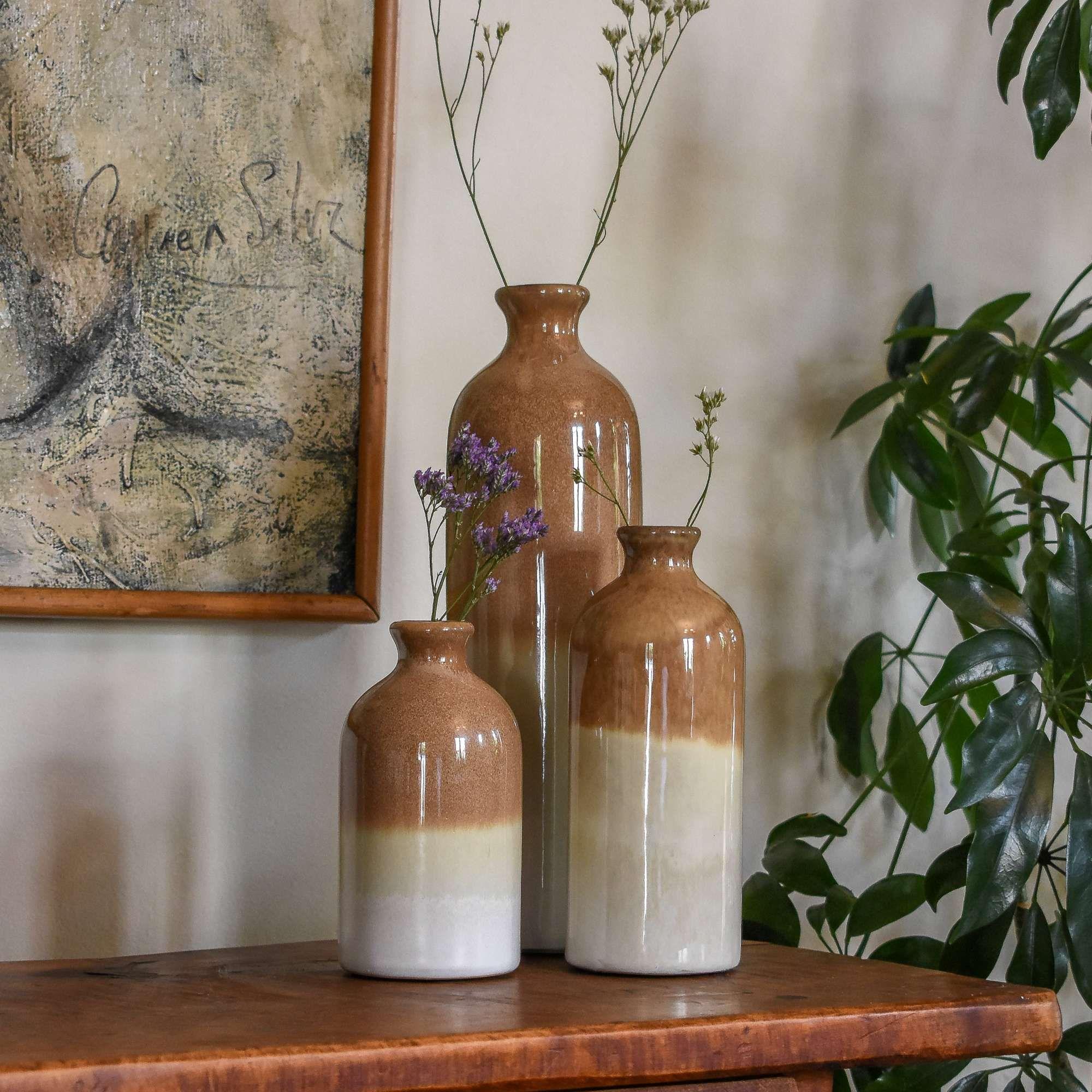 Set 3 Jarrones cerámica decorativo Blanco-Beige Rustico-2