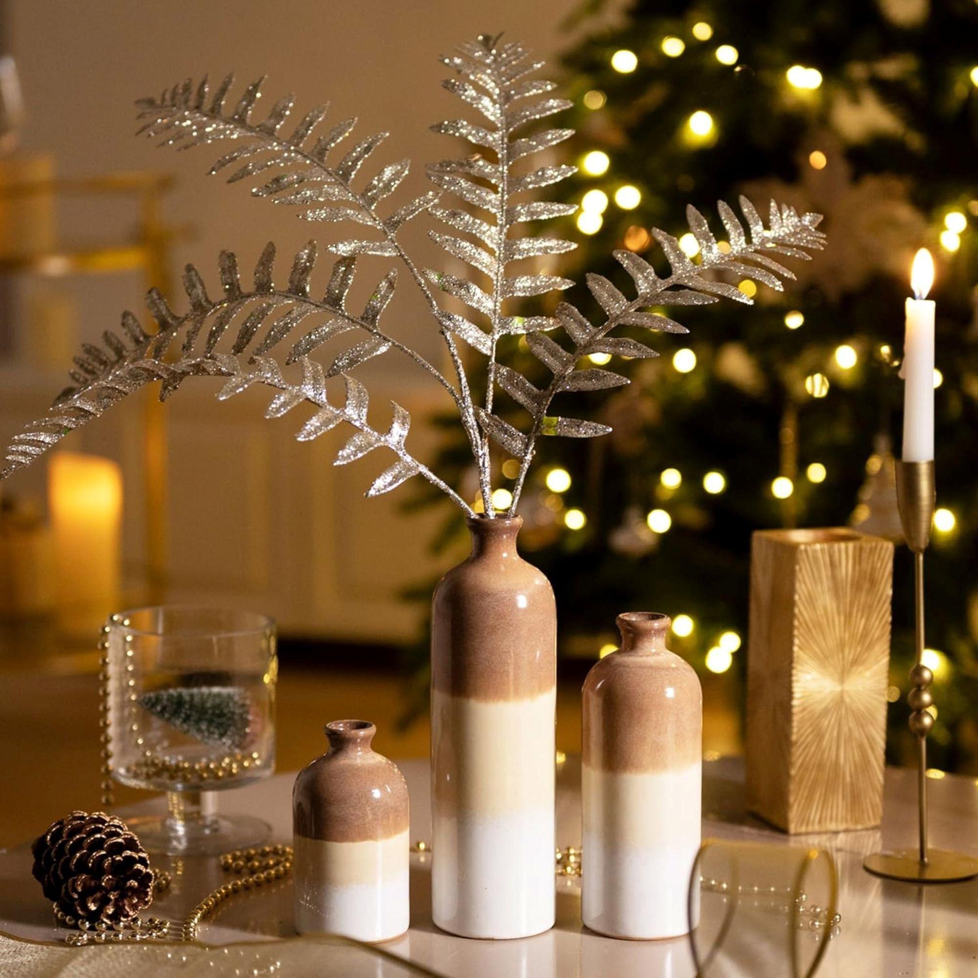 Set 3 Jarrones cerámica decorativo Blanco-Beige Rustico-4