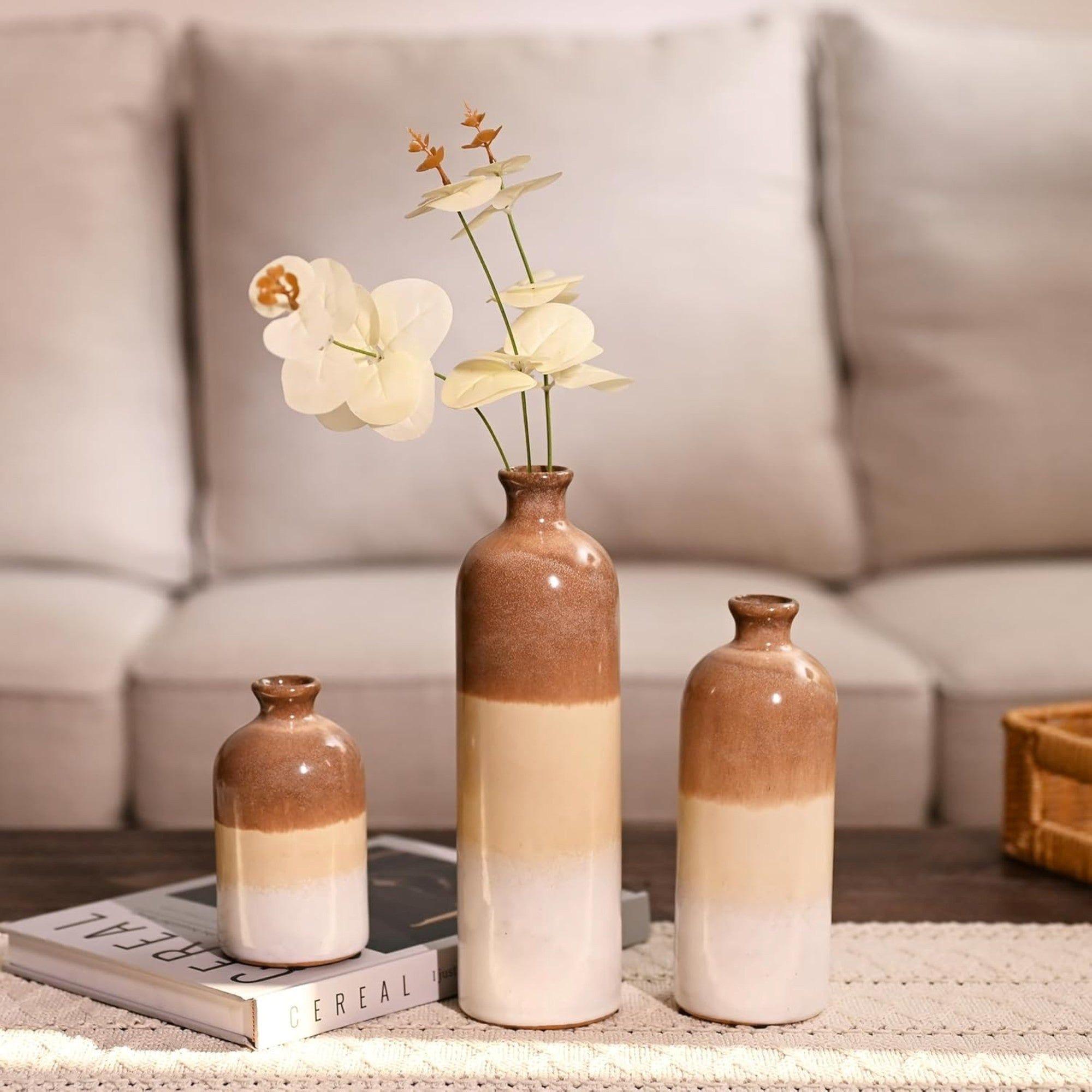 Set 3 Jarrones cerámica decorativo Blanco-Beige Rustico-6