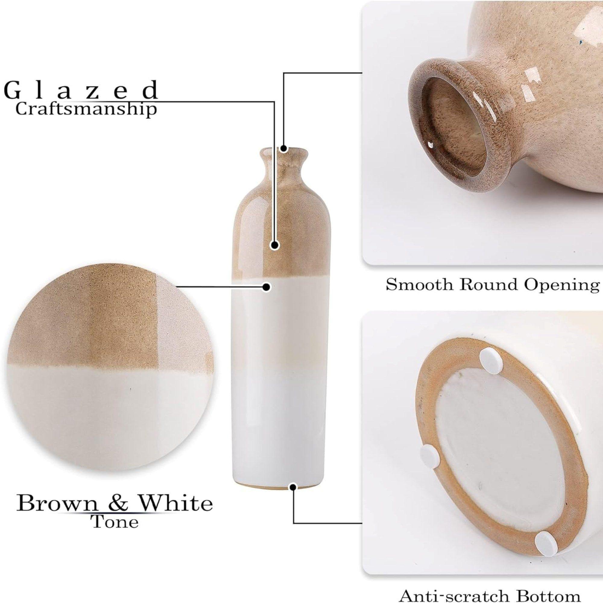 Set 3 Jarrones cerámica decorativo Blanco-Beige Rustico-8