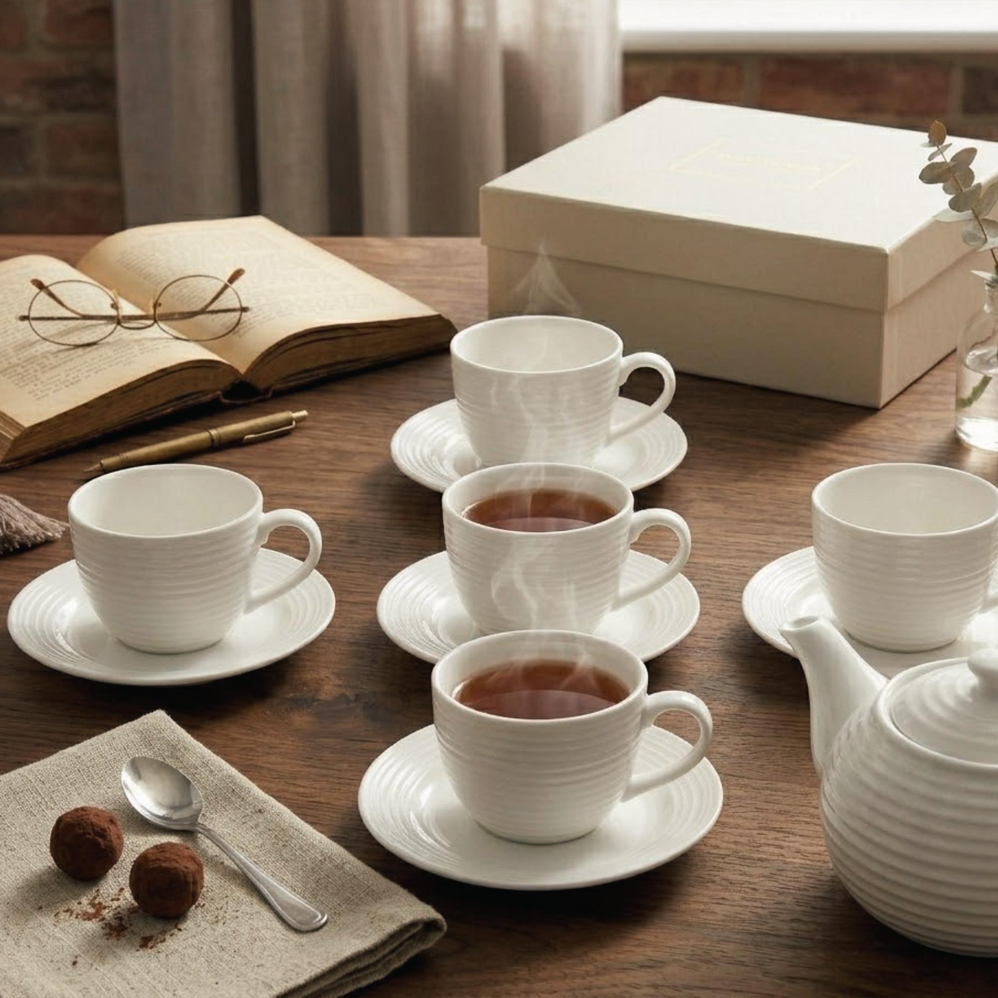Set 6 Tazas + 6 Platos Té o Café Porcelana London 210 ml-2