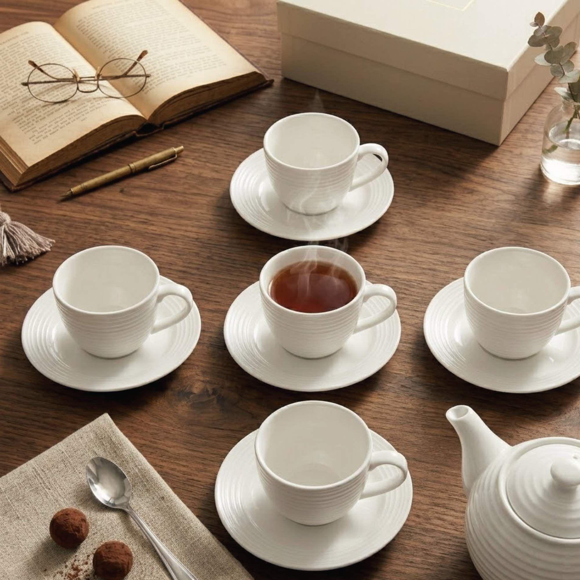 Set 6 Tazas + 6 Platos Té o Café Porcelana London 210 ml-3