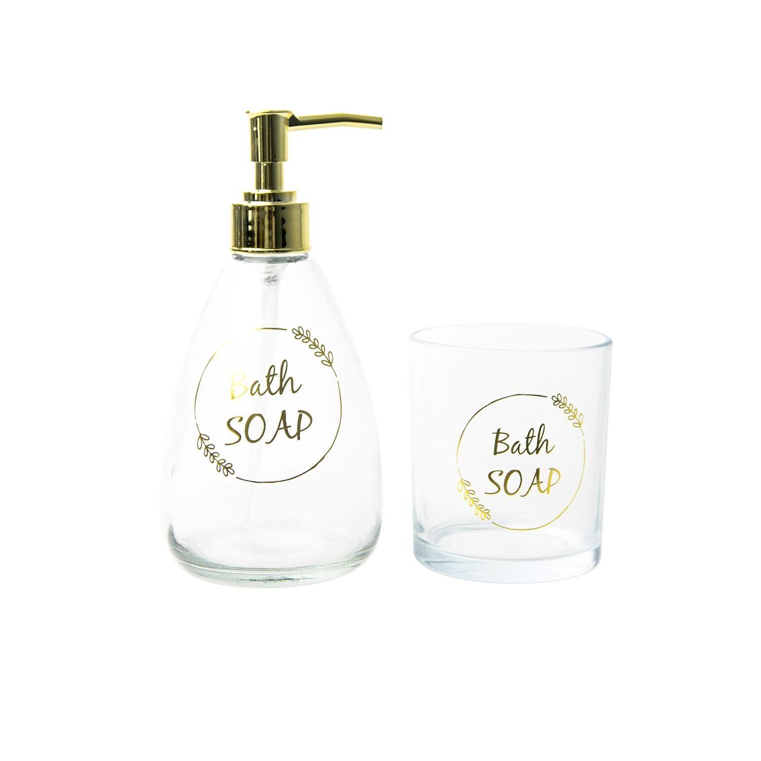 Set 2 Piezas Dispensador y Vaso Bath Soap Gold-0