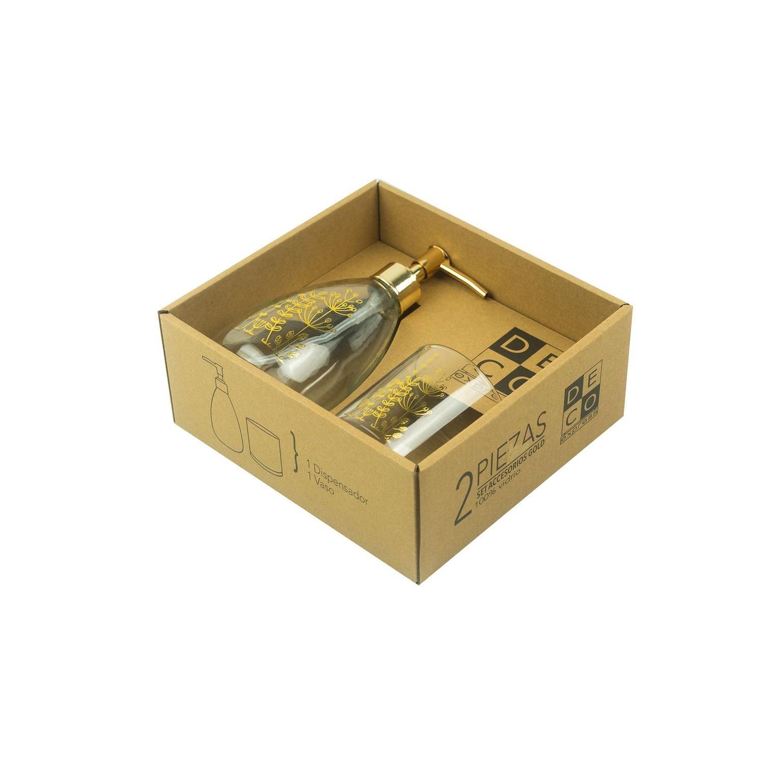 Set 2 Piezas Dispensador y Vaso Bath Soap Gold-1